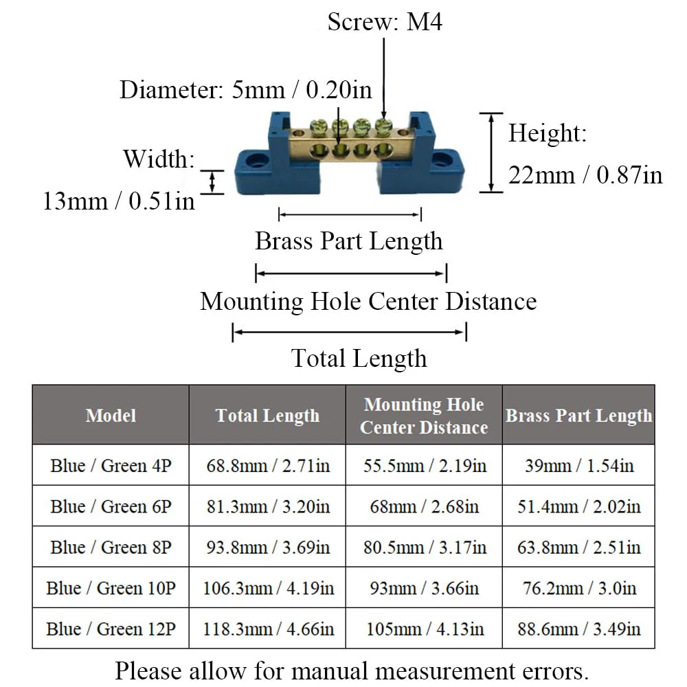 10 Positions Green, Clamp Ground Rail Screw Block: Barrier Brass, Electrical Distribution Bus Bar Block for Car, Boat, Marine, RV, Yacht, Ship Power Distribution 10 Positionen - Image 3