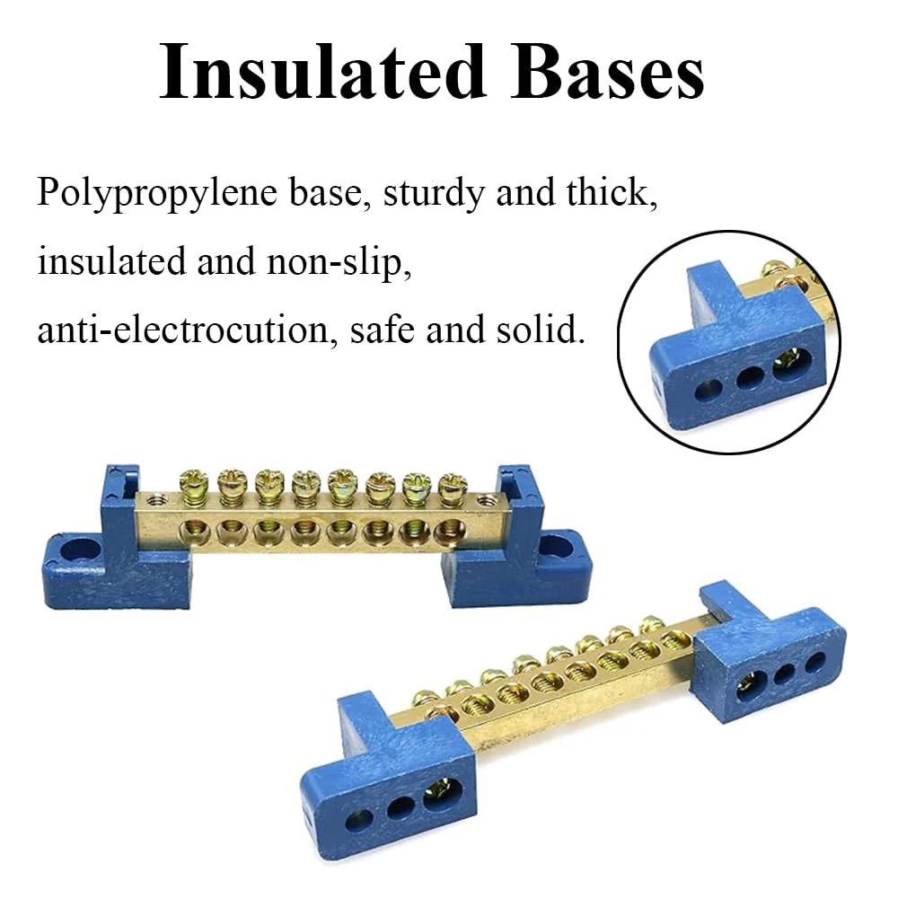 10 Positions Green, Clamp Ground Rail Screw Block: Barrier Brass, Electrical Distribution Bus Bar Block for Car, Boat, Marine, RV, Yacht, Ship Power Distribution 10 Positionen - Image 6