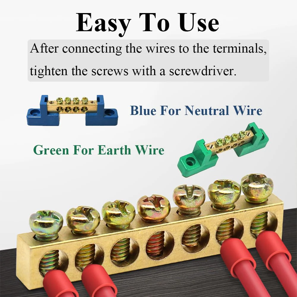 10 Positions Green, Clamp Ground Rail Screw Block: Barrier Brass, Electrical Distribution Bus Bar Block for Car, Boat, Marine, RV, Yacht, Ship Power Distribution 10 Positionen - Image 8