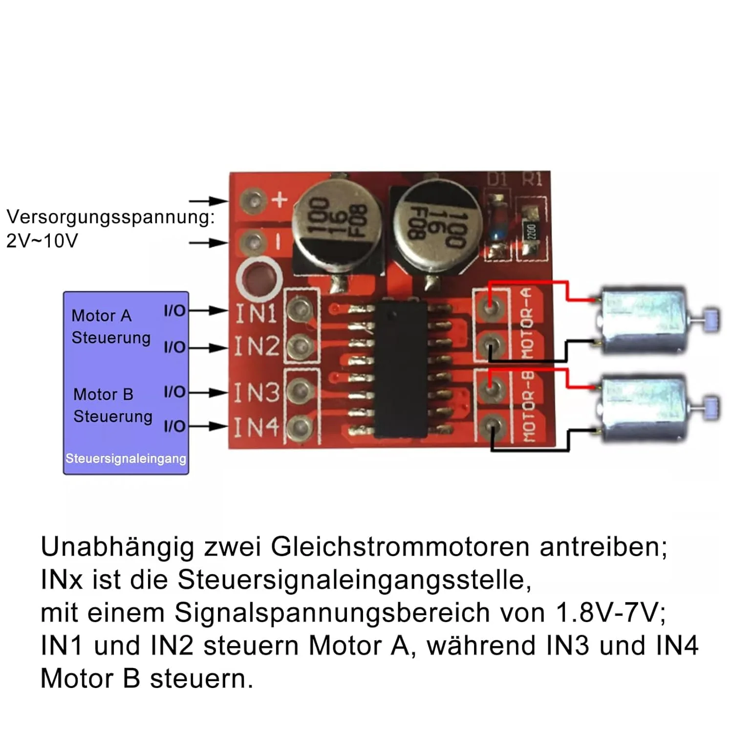 10 x 2-way DC motor drive board module mini L298N, 1.5A forward and reverse PWM speed control, dual H-bridge stepper motor, mini L298N - Image 6