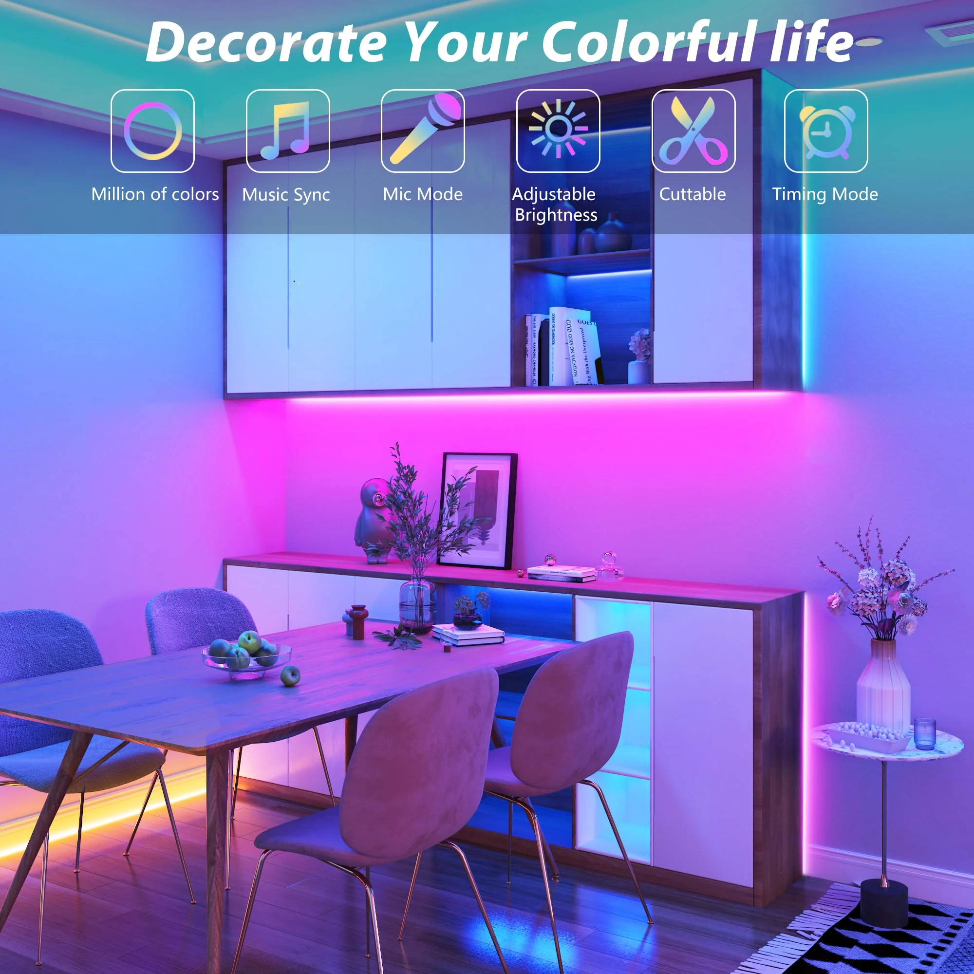 100 ft LED Lights for Bedroom Music Sync RGB LED Strip Lights with APP & Remote Control LED Lights for Room Home Party Christmas Wall Decor 100ft - Image 2