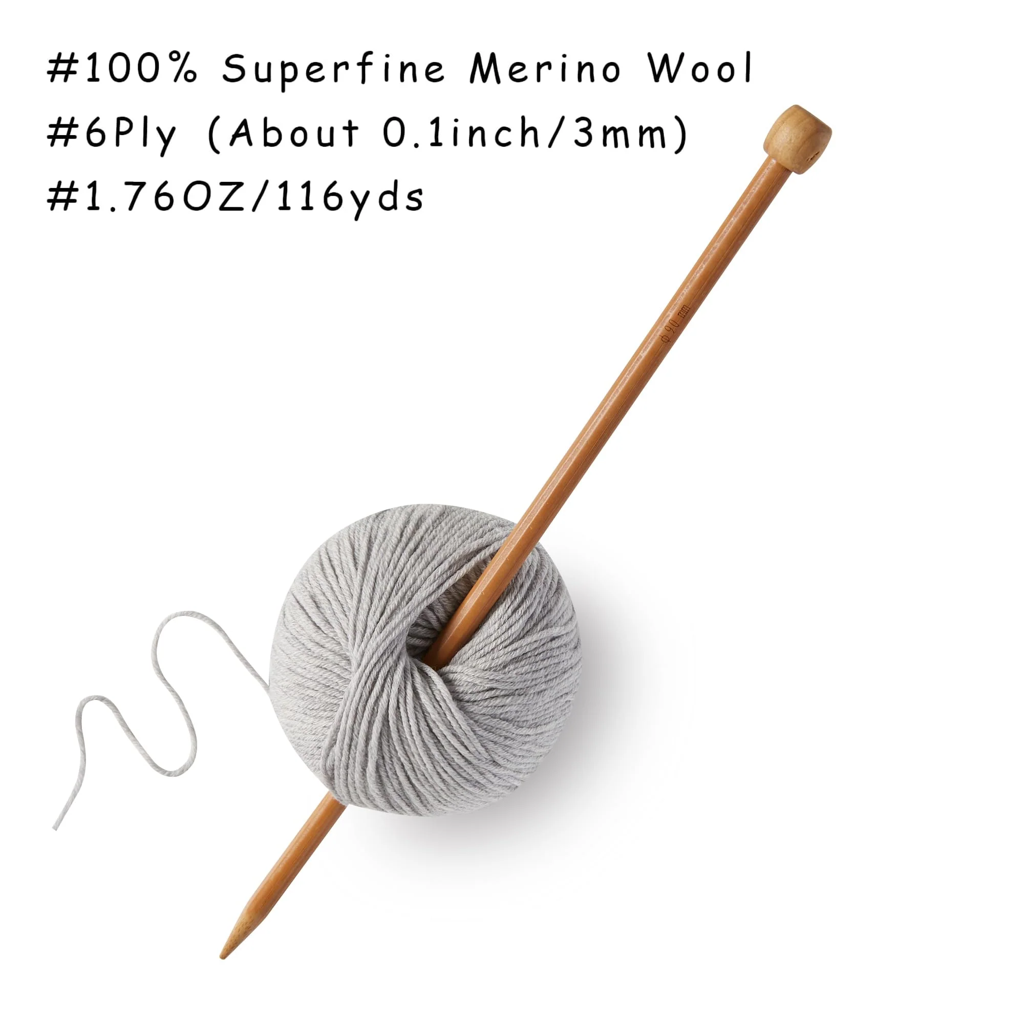 100% Merino Wool Yarn, 6-Ply Luxurious and Soft Yarn for Hand Knitting & Crocheting, 1.76 OZ/50g, 127 yds/116 Meters (Light Gray, 3 Balls) light gray - Image 3