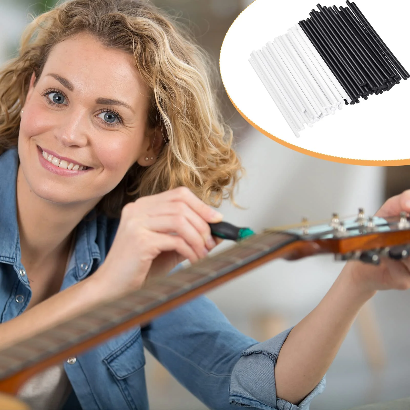 100 Pcs 50 x 2 mm Guitar Fingerboard Side Marker Fingerboard Side Dot with 2 mm Diameter Drill Bit Tools and a Box Music Instrument Inlay Dots Bass Guitar Kit Performance Accessory for Beginners - Image 2