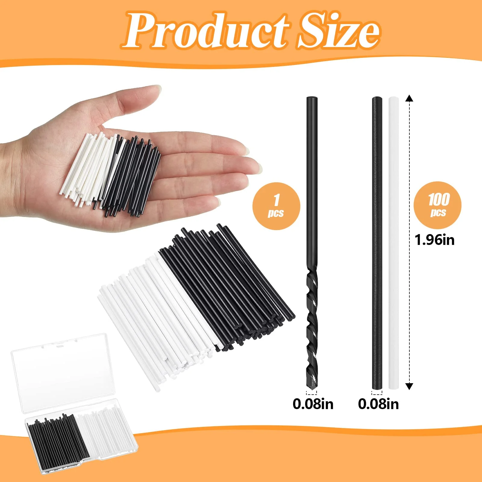 100 Pcs 50 x 2 mm Guitar Fingerboard Side Marker Fingerboard Side Dot with 2 mm Diameter Drill Bit Tools and a Box Music Instrument Inlay Dots Bass Guitar Kit Performance Accessory for Beginners - Image 3