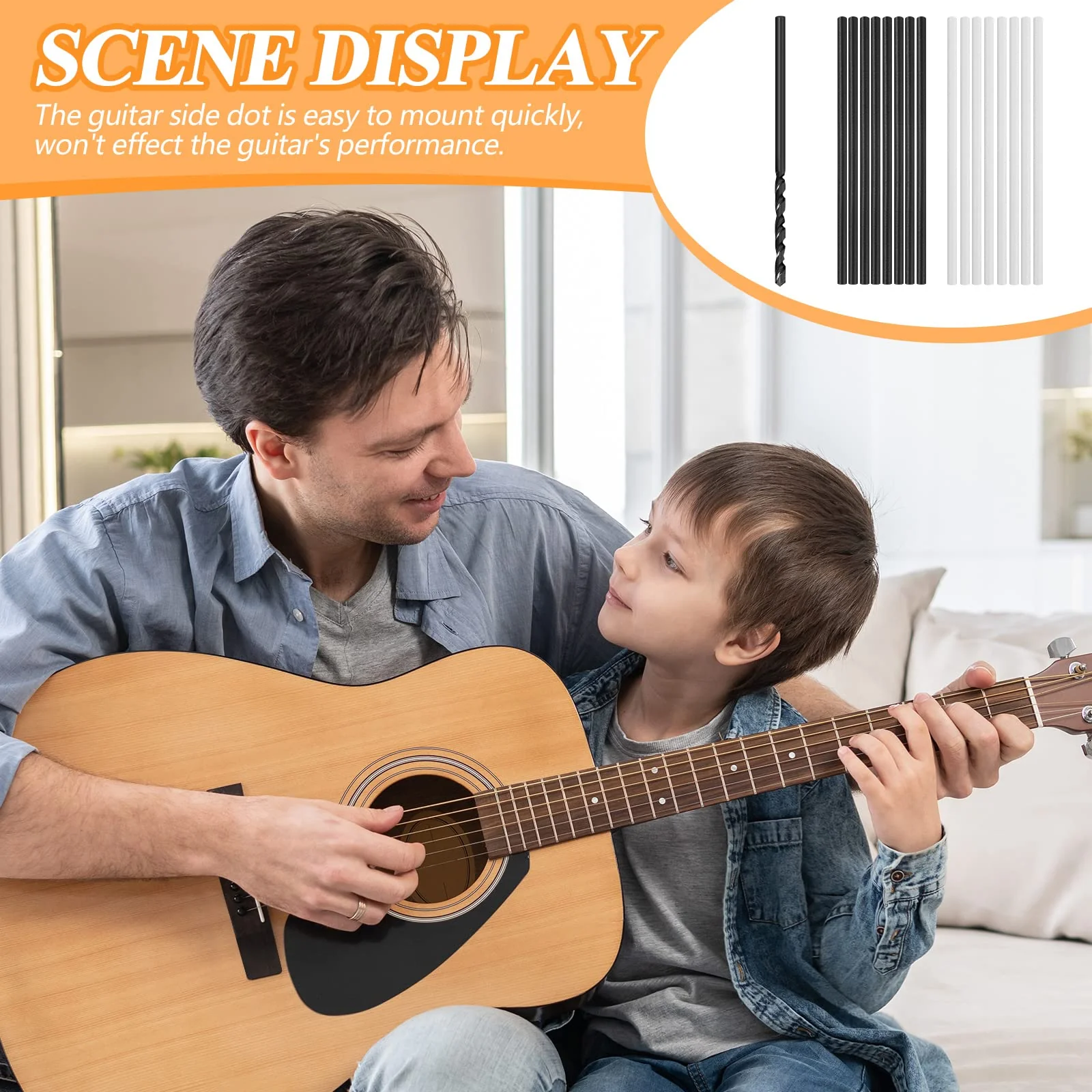 100 Pcs 50 x 2 mm Guitar Fingerboard Side Marker Fingerboard Side Dot with 2 mm Diameter Drill Bit Tools and a Box Music Instrument Inlay Dots Bass Guitar Kit Performance Accessory for Beginners - Image 5