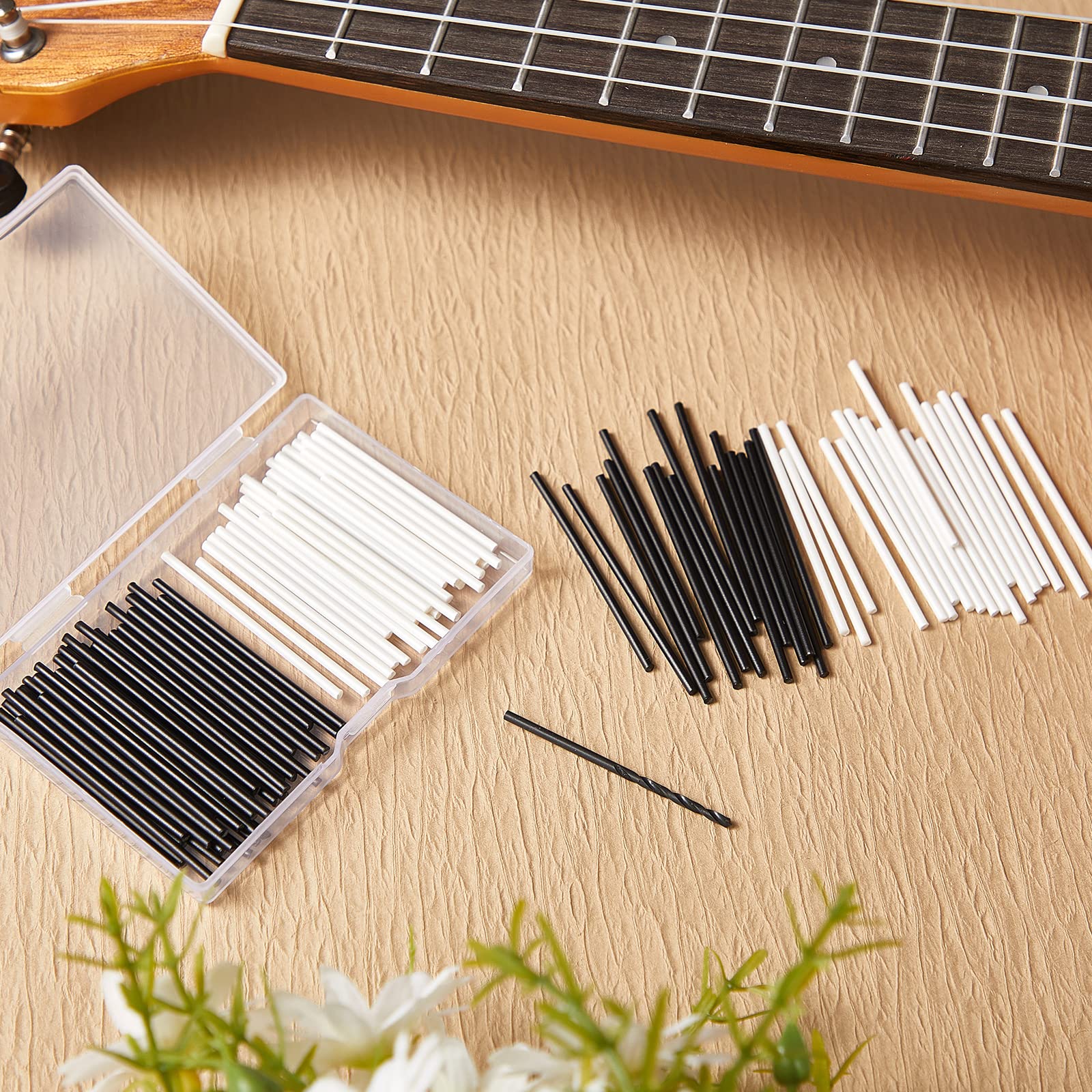 100 Pcs 50 x 2 mm Guitar Fingerboard Side Marker Fingerboard Side Dot with 2 mm Diameter Drill Bit Tools and a Box Music Instrument Inlay Dots Bass Guitar Kit Performance Accessory for Beginners - Image 7