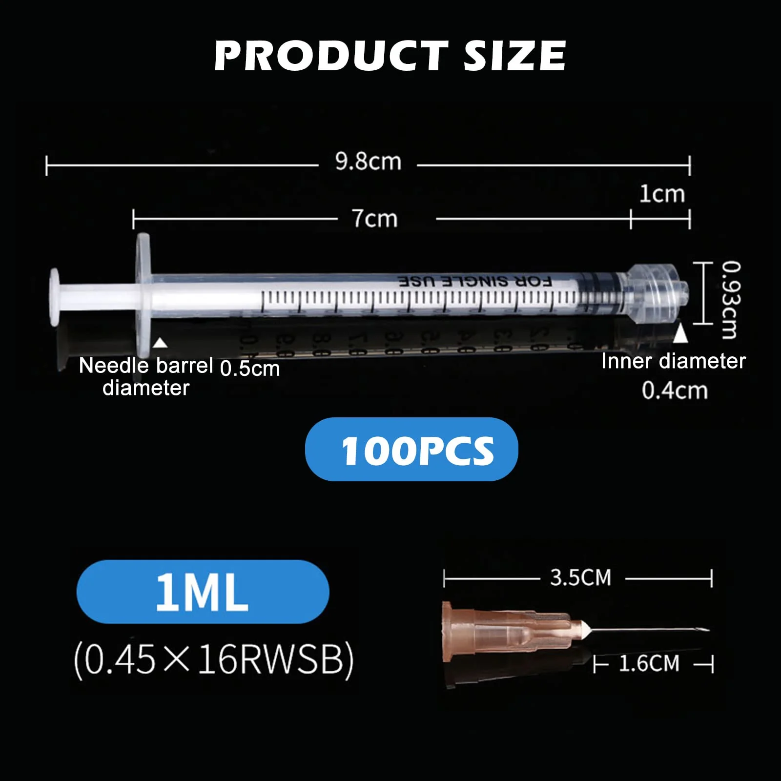 100 Pieces Syringes, Vegena 1 ml Syringe Set, Plastic Tube Syringes with Needle, Disposable Syringes, Small Dosing Syringe, Liquid Syringe, Independent Seal Packaging, Disposable Syringes - Image 2