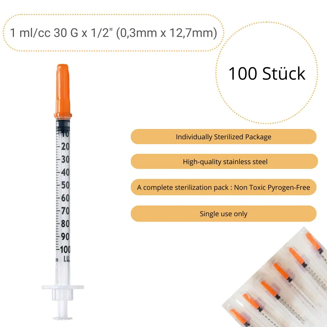 100 x 1 ml/cc Plastic Tube 30G (0.3 x 12.7 mm), Multi-Purpose Measuring Tools, Laboratory Accessories, Individually Packed (30G 1/2") - Image 2