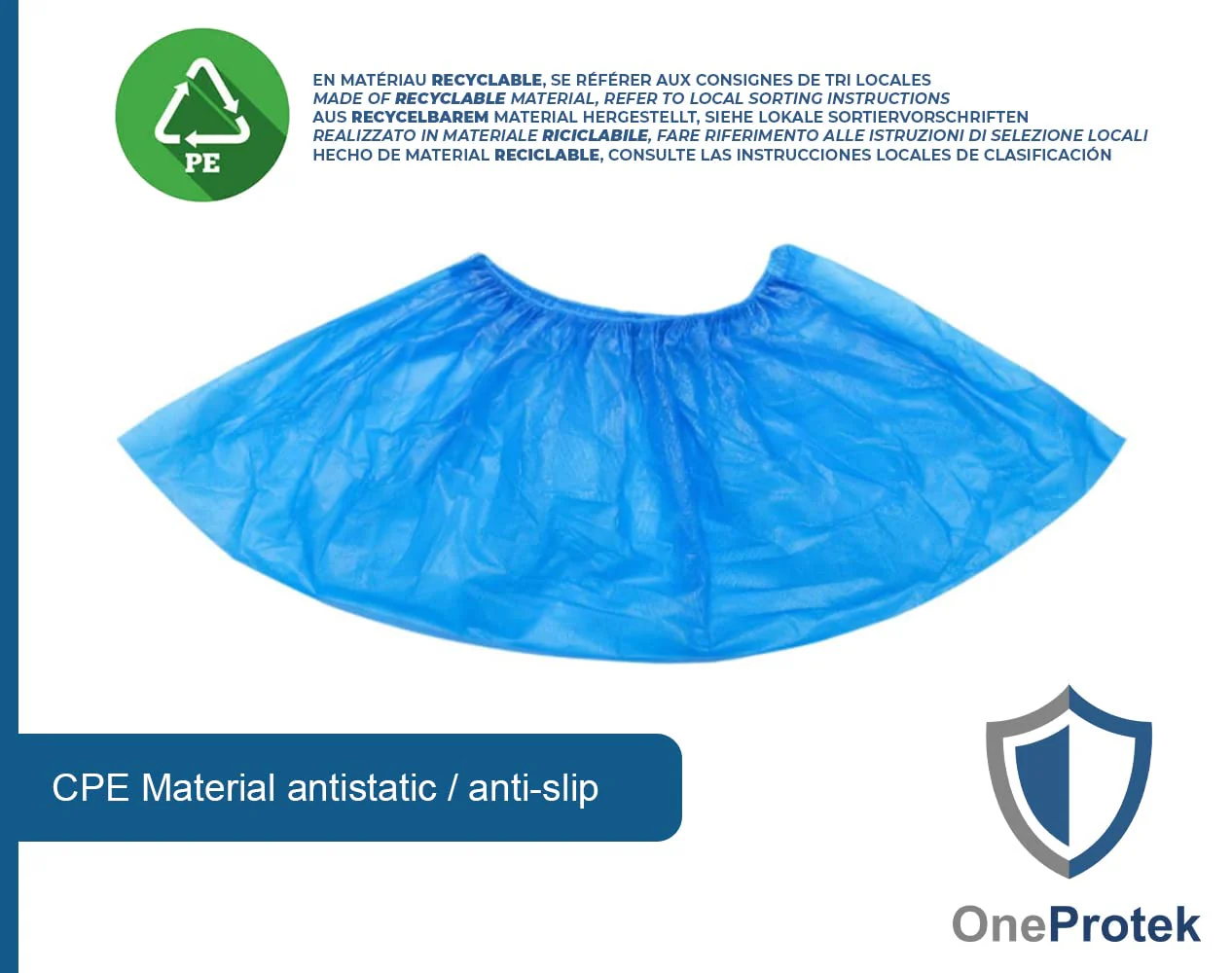 100 x OneProtek Waterproof Disposable Overshoes, Waterproof, Non-Slip, Tear Resistant, Polyethylene Overshoes, Blue, One Size 1 - Image 2
