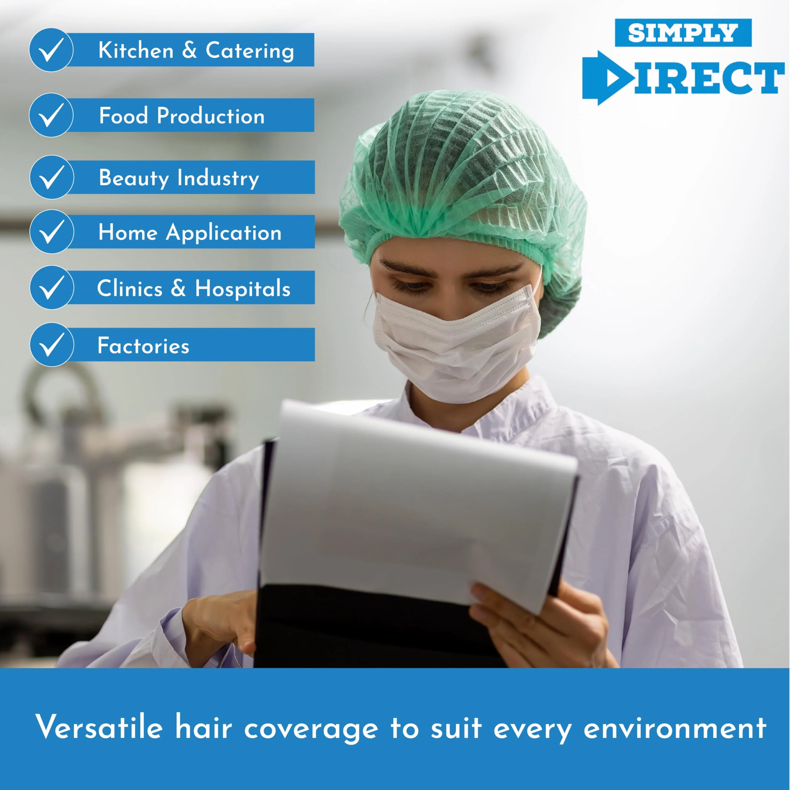 100 x simply direct Green Disposable Hair Net/Mob Caps in a Resealable Bag - Image 4