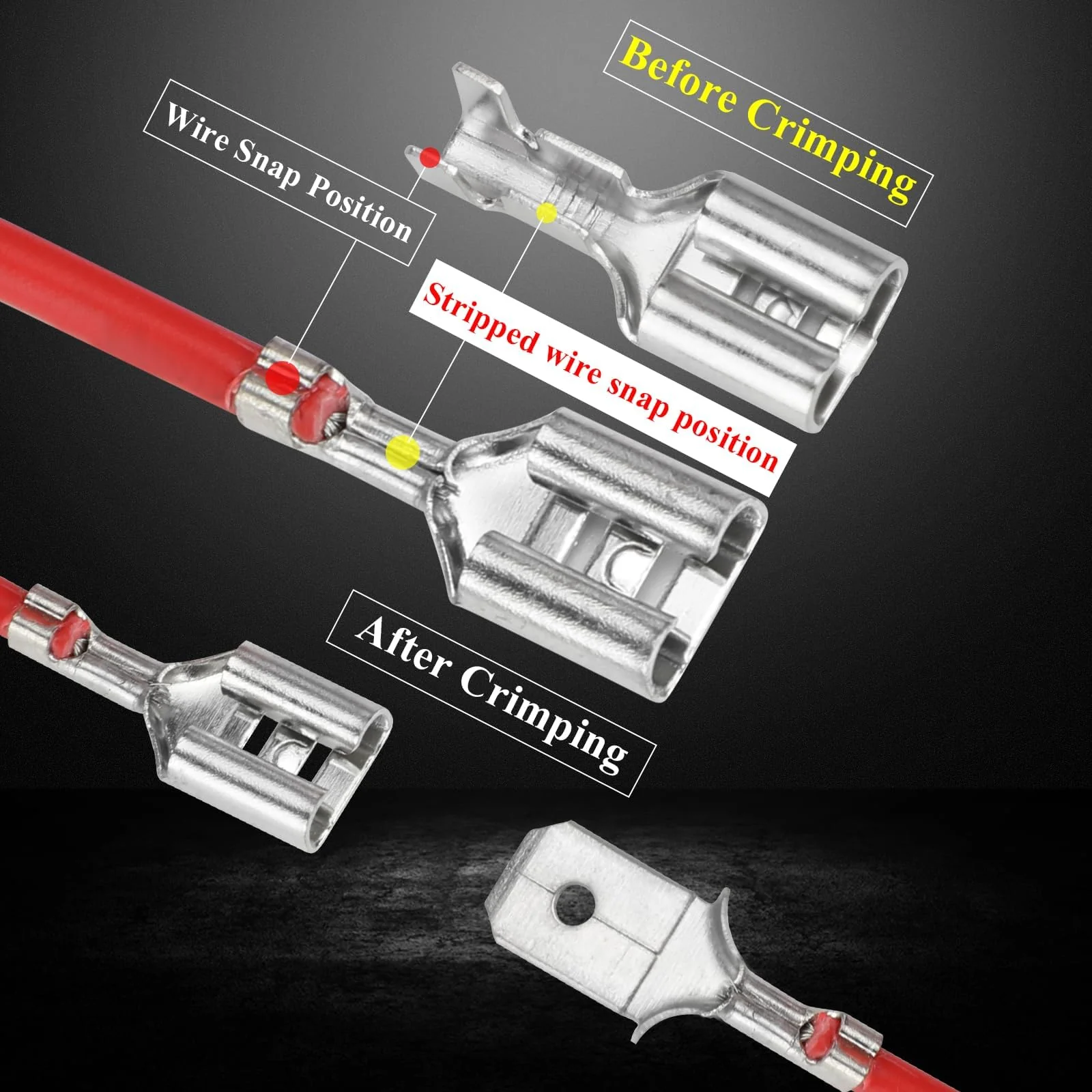 100 x thickened 6.3 mm blade receptacles and 100 x flat connectors, brass tinning, highly conductive blade receptacles 6.3 mm with insulating sleeves 6.3mm Spade Connectors - Image 5