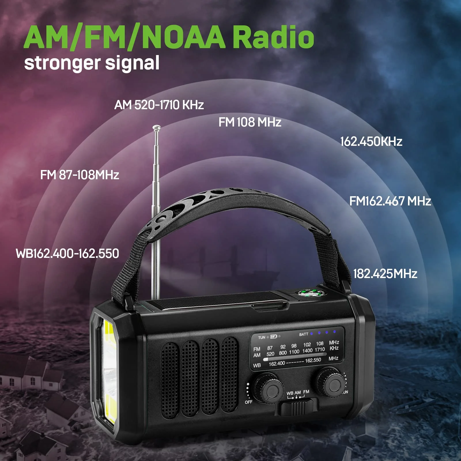 10000mAh Solar Radio, Crank Radio, Emergency Radio, NOAA/AM/FM Weather Radio, USB Type-C Charging,Dynamo Radio,Polymer Battery,Torch & LED Reading Light, SOS Alarm,Compass for Camping black - Image 3