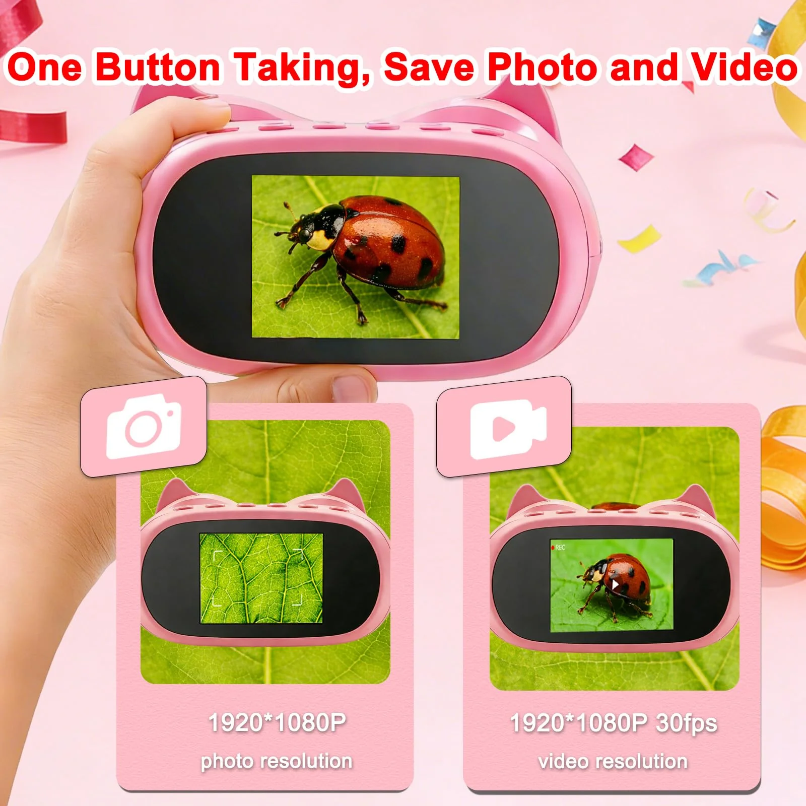 1000X Digital Microscope for Kids &Binoculars,Handheld Kids Microscope with 2.0" Screen,Rechargeable USB Portable Microscope,STEM Education Toys Christmas Birthday Gifts for Kids Boys Girls Ages 4-12 Pink - Image 5