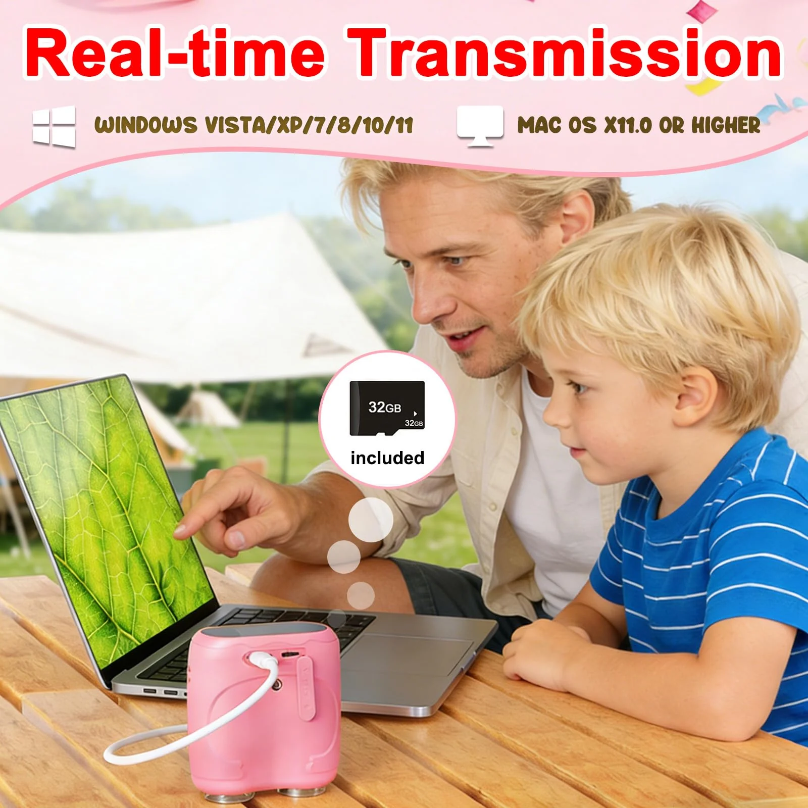 1000X Digital Microscope for Kids &Binoculars,Handheld Kids Microscope with 2.0" Screen,Rechargeable USB Portable Microscope,STEM Education Toys Christmas Birthday Gifts for Kids Boys Girls Ages 4-12 Pink - Image 6