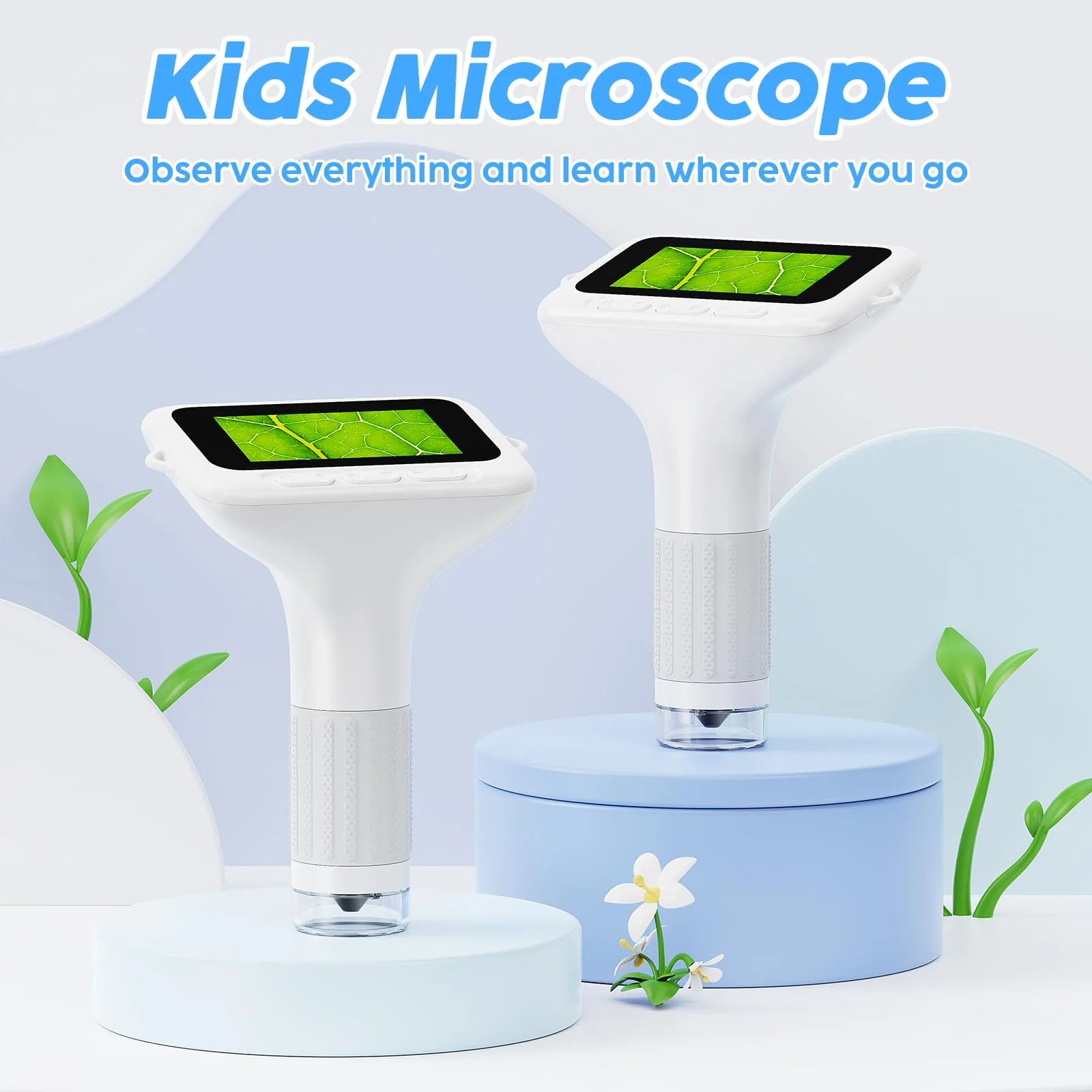 1000X Handheld Digital Kids Microscope with 3.0" IPS Screen, USB-Powered STEM Educational Science Toy with 8 LED Lights & Photo/Video Capture, Portable Learning Gift for Boys & Girls White - Image 2