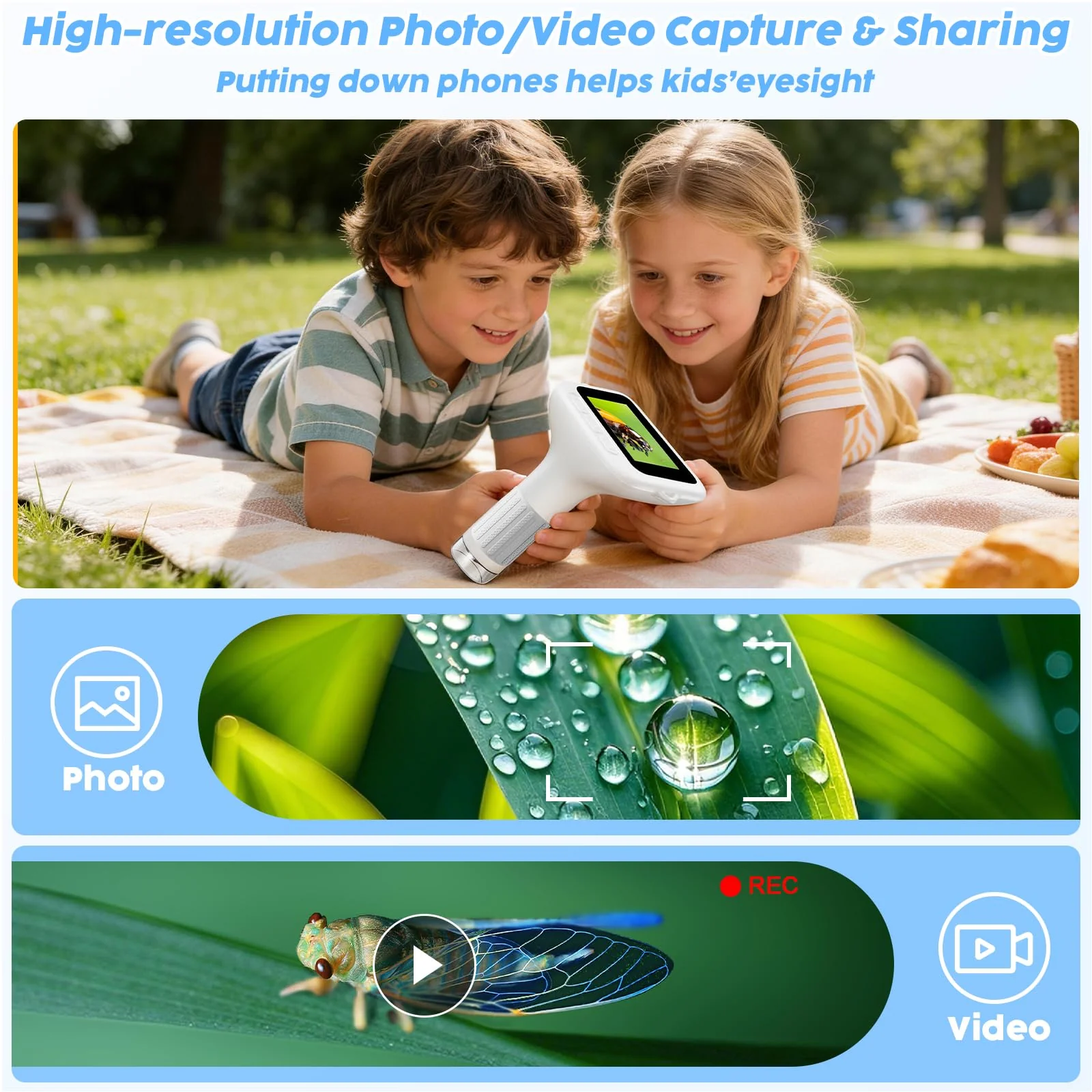 1000X Handheld Digital Kids Microscope with 3.0" IPS Screen, USB-Powered STEM Educational Science Toy with 8 LED Lights & Photo/Video Capture, Portable Learning Gift for Boys & Girls White - Image 7
