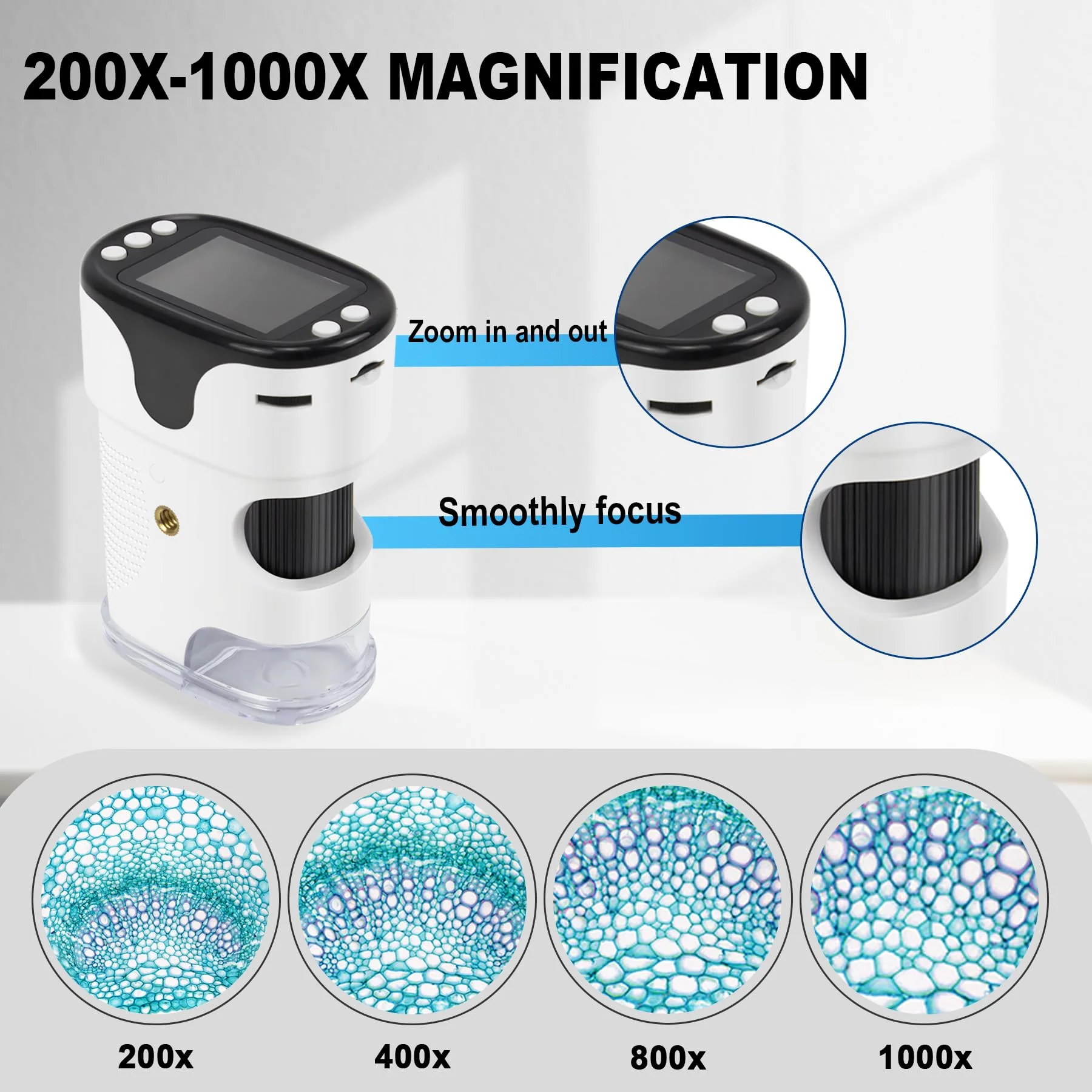 1000X Handheld Digital Microscope for Kids 2'' HD Screen 4K Rechargeable Mini Pocket Microscope with Slide Kit, Microscope Stand, 32G SD Card for Education Gift Age 4-6 8-12 Children - Image 2