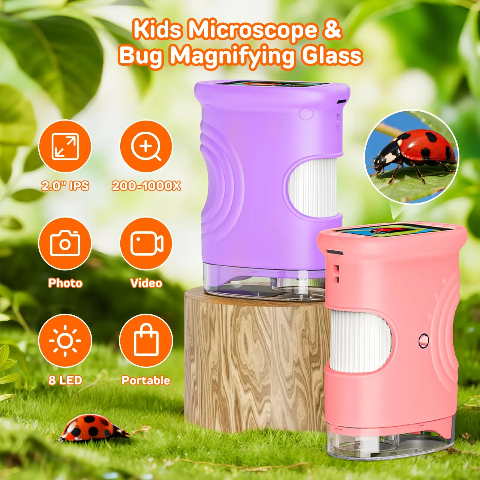 1000X Handheld Digital Microscope for Kids with 2.0" IPS Screen, Easter Gifts Portable STEM Science Lab Toy, Rechargeable Pocket Microscope Educational Gift for Boys & Girls Age 4-6 8-12, Purple Purple - Image 2