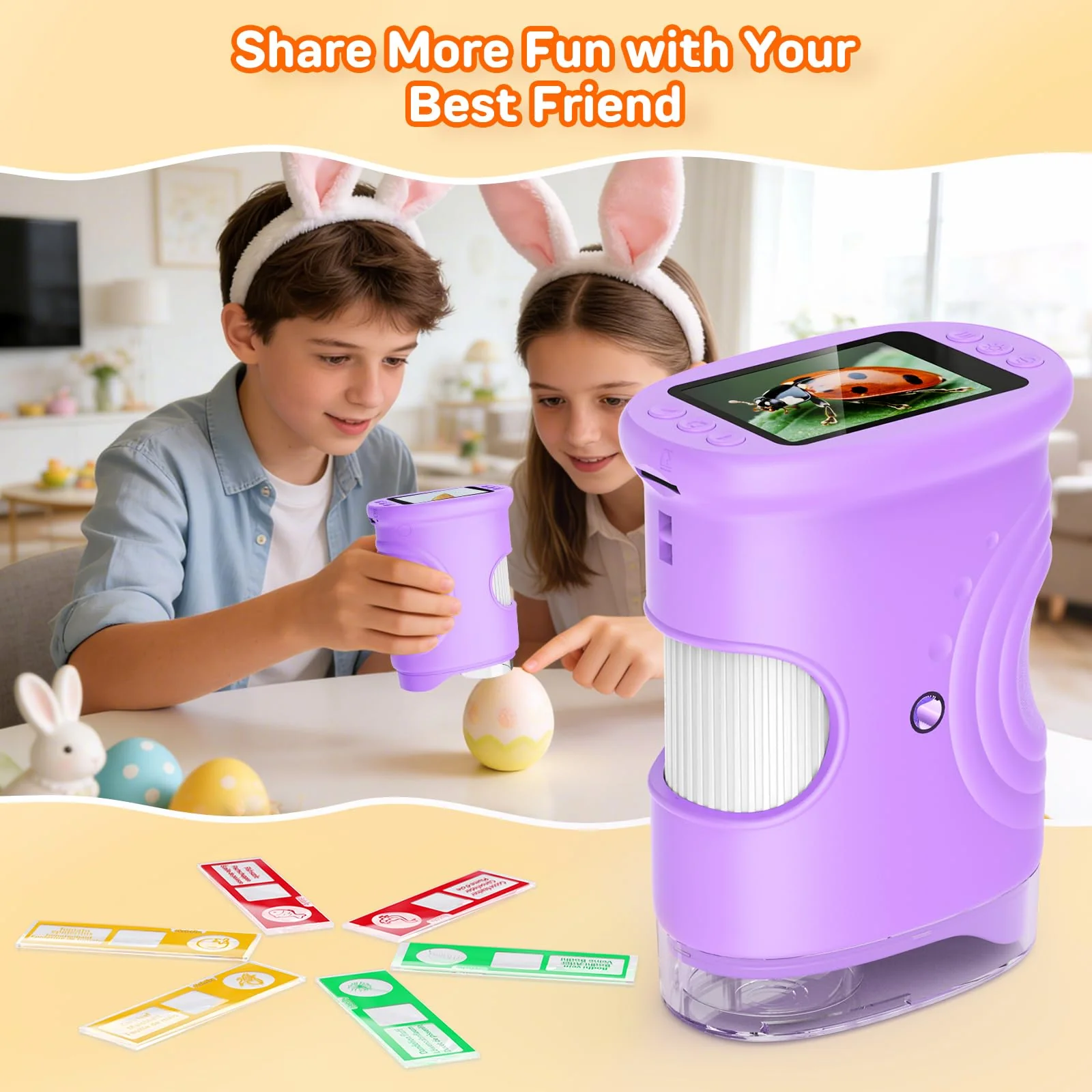 1000X Handheld Digital Microscope for Kids with 2.0" IPS Screen, Easter Gifts Portable STEM Science Lab Toy, Rechargeable Pocket Microscope Educational Gift for Boys & Girls Age 4-6 8-12, Purple Purple - Image 4