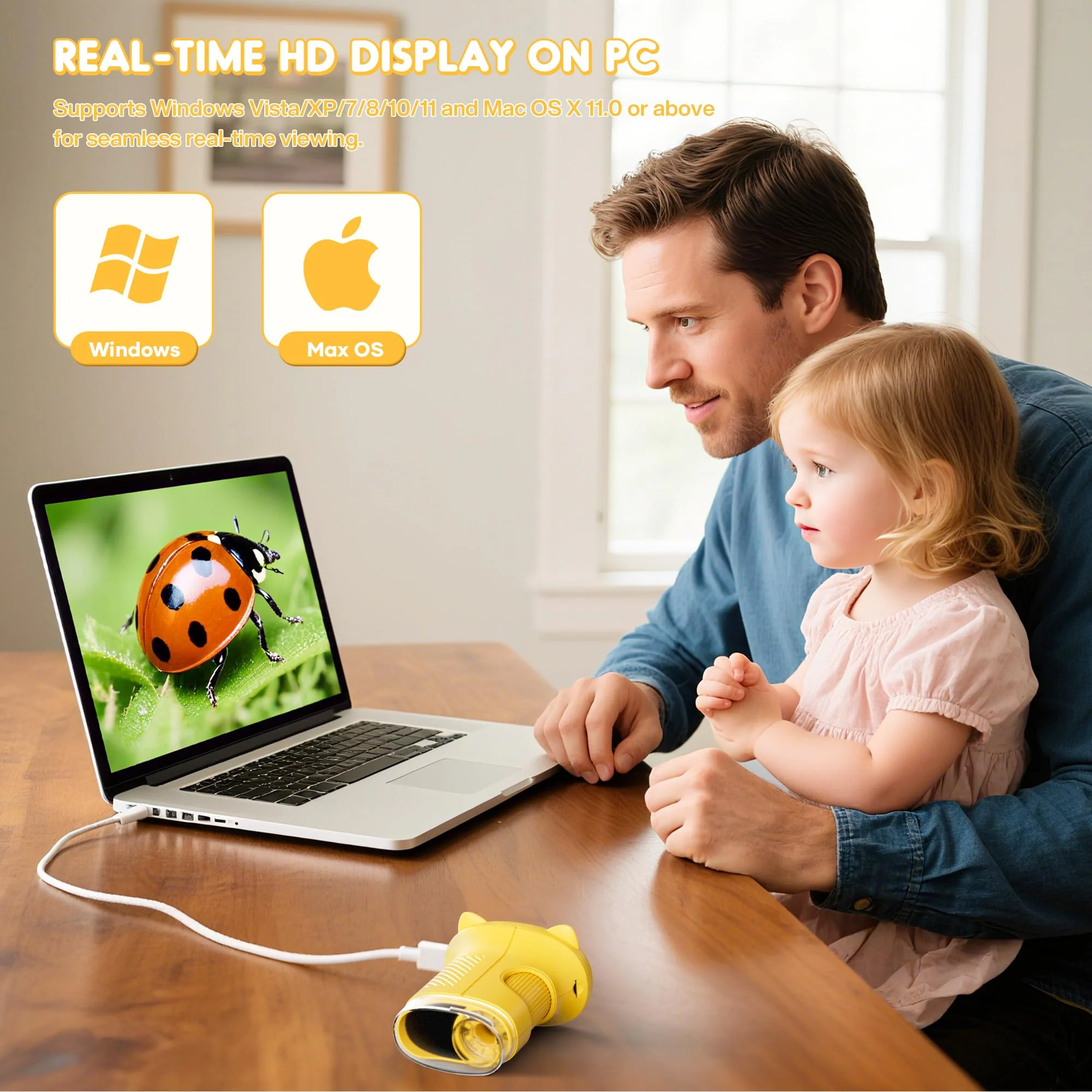 1000X Handheld Digital Microscope for Kids : Wonderquest Microscope with 2.0" IPS Screen, STEM Toys for Ages 3-6 8-13 Girls Boys Child, Portable Edu Gift Age 4-6 8-12 Children Students Yellow - Image 6