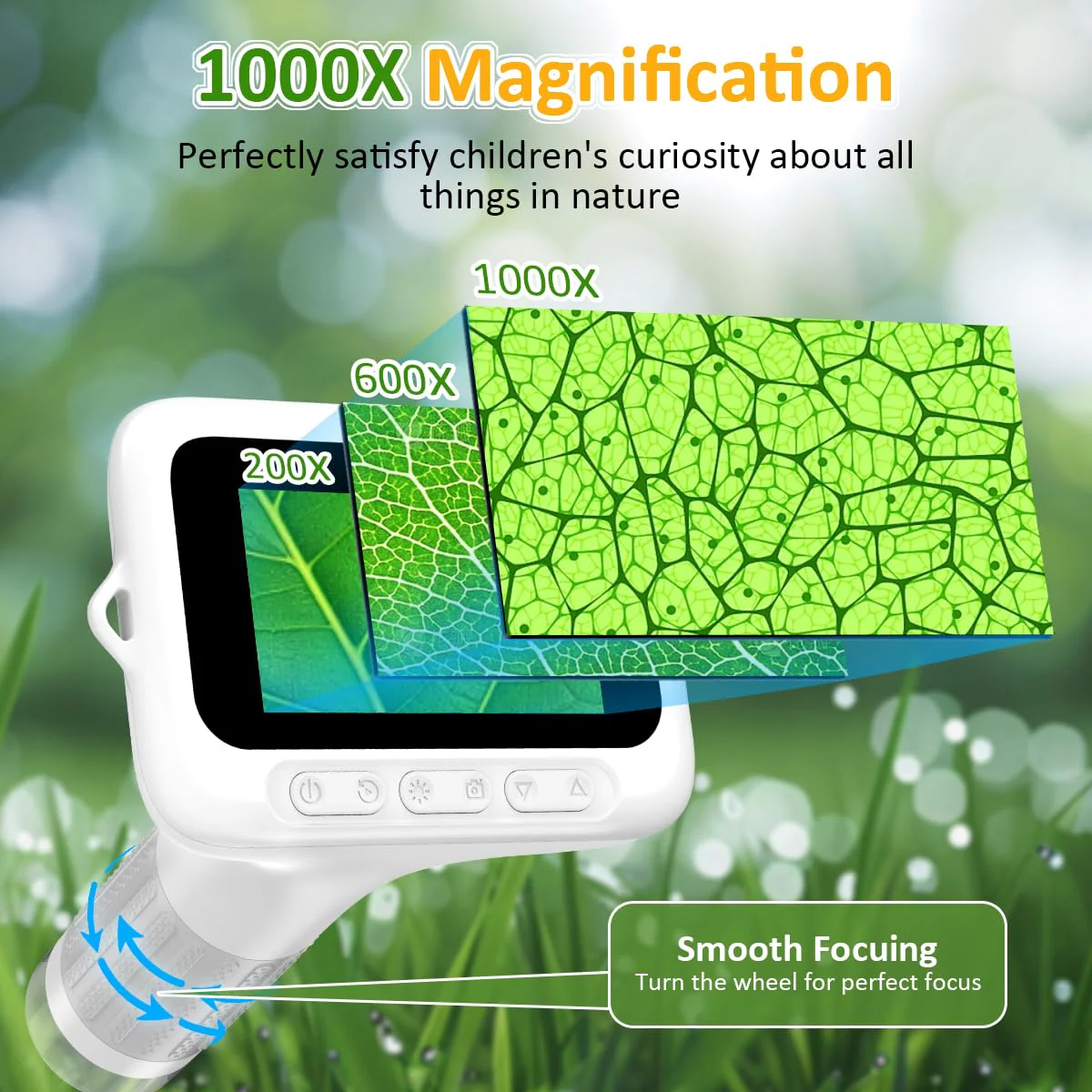 1000X Handheld Microscope for Kids, 3'' Digital Kids Microscope with Adjustable Light, Easter Pocket Portable Micro Scope, Stem Toys for Ages 5-7 8-12 Teen Boys and Girls Educational Gifts, White 3-inch - Image 2