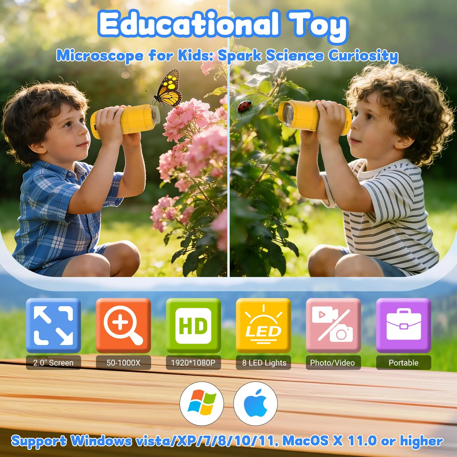 1000X Handheld Microscope for Kids: Pocket Digital Microscope with 1080P&2.0''IPS Screen&Photo/Video - Portable Edu Science Kits for Girls Boys - STEM Toys Birthday Gifts Ages 3-6 6-12(Orange) Orange - Image 2