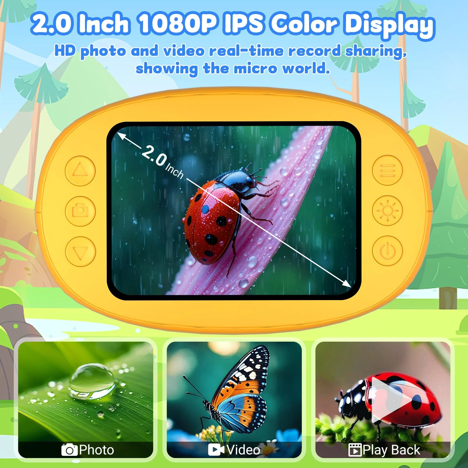 1000X Handheld Microscope for Kids: Pocket Digital Microscope with 1080P&2.0''IPS Screen&Photo/Video - Portable Edu Science Kits for Girls Boys - STEM Toys Birthday Gifts Ages 3-6 6-12(Orange) Orange - Image 4