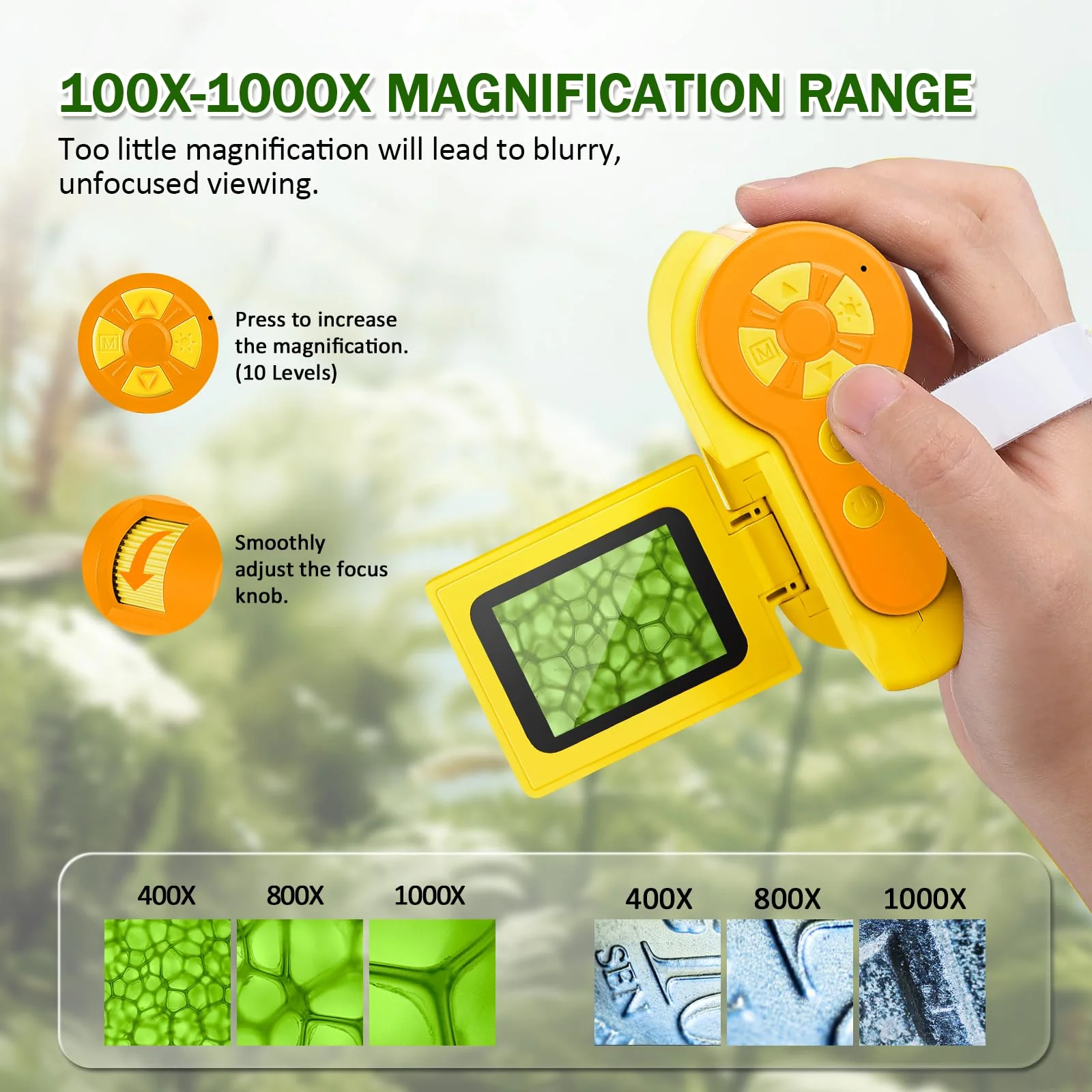 1000X Microscope for Kids 8-12, 4K HD Screen with 6 LED Lights, Portable Microscope for Outdoor STEM Learning, Rechargeable Science Kit, Birthday Easter Gifts for Kids Yellow - Image 4
