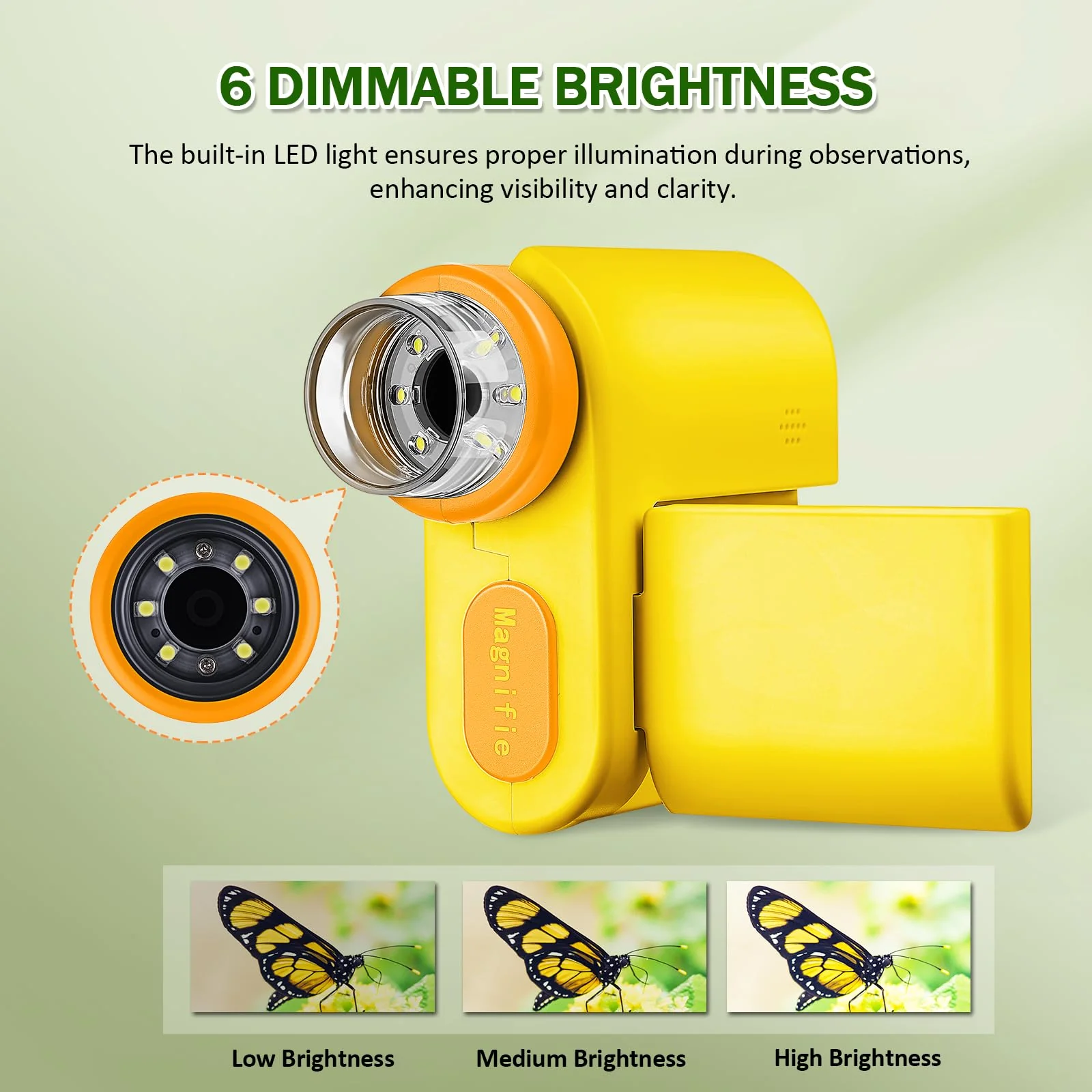 1000X Microscope for Kids 8-12, 4K HD Screen with 6 LED Lights, Portable Microscope for Outdoor STEM Learning, Rechargeable Science Kit, Birthday Easter Gifts for Kids Yellow - Image 5