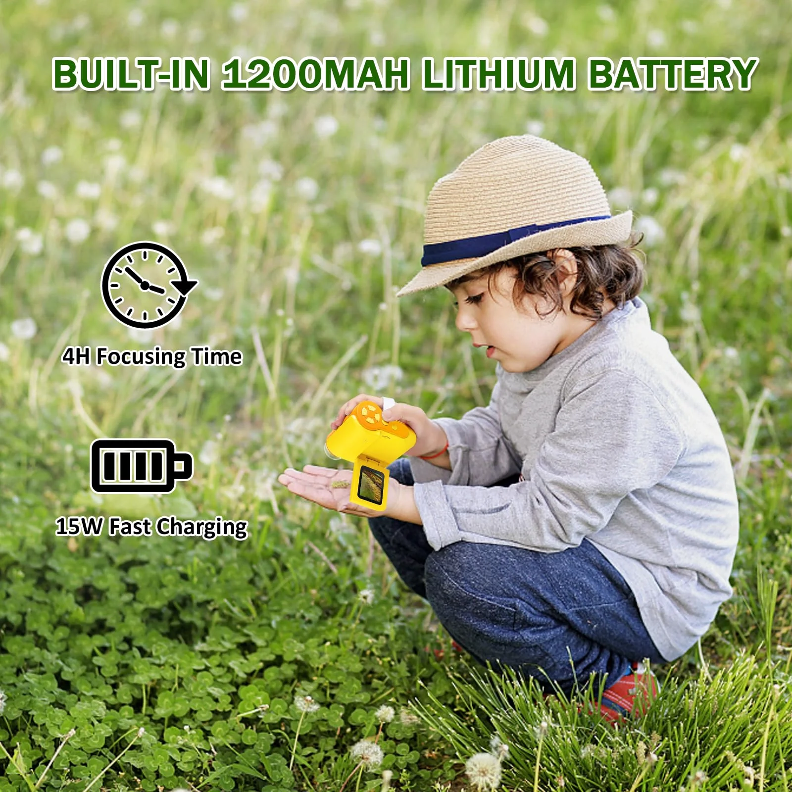 1000X Microscope for Kids 8-12, 4K HD Screen with 6 LED Lights, Portable Microscope for Outdoor STEM Learning, Rechargeable Science Kit, Birthday Easter Gifts for Kids Yellow - Image 6