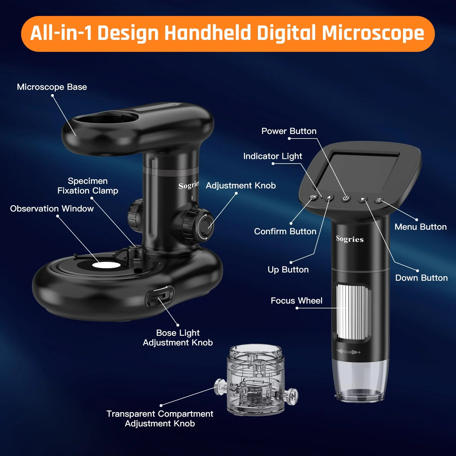 1000x Microscope-Handheld Digital Microscope for Children with 2" LCD Screen,Pocket Microscope for Kids with 8 Adjustable LED Lights,Coins Electronic Magnifier Camera,USB to PC,Including 32GB SD Card - Image 2