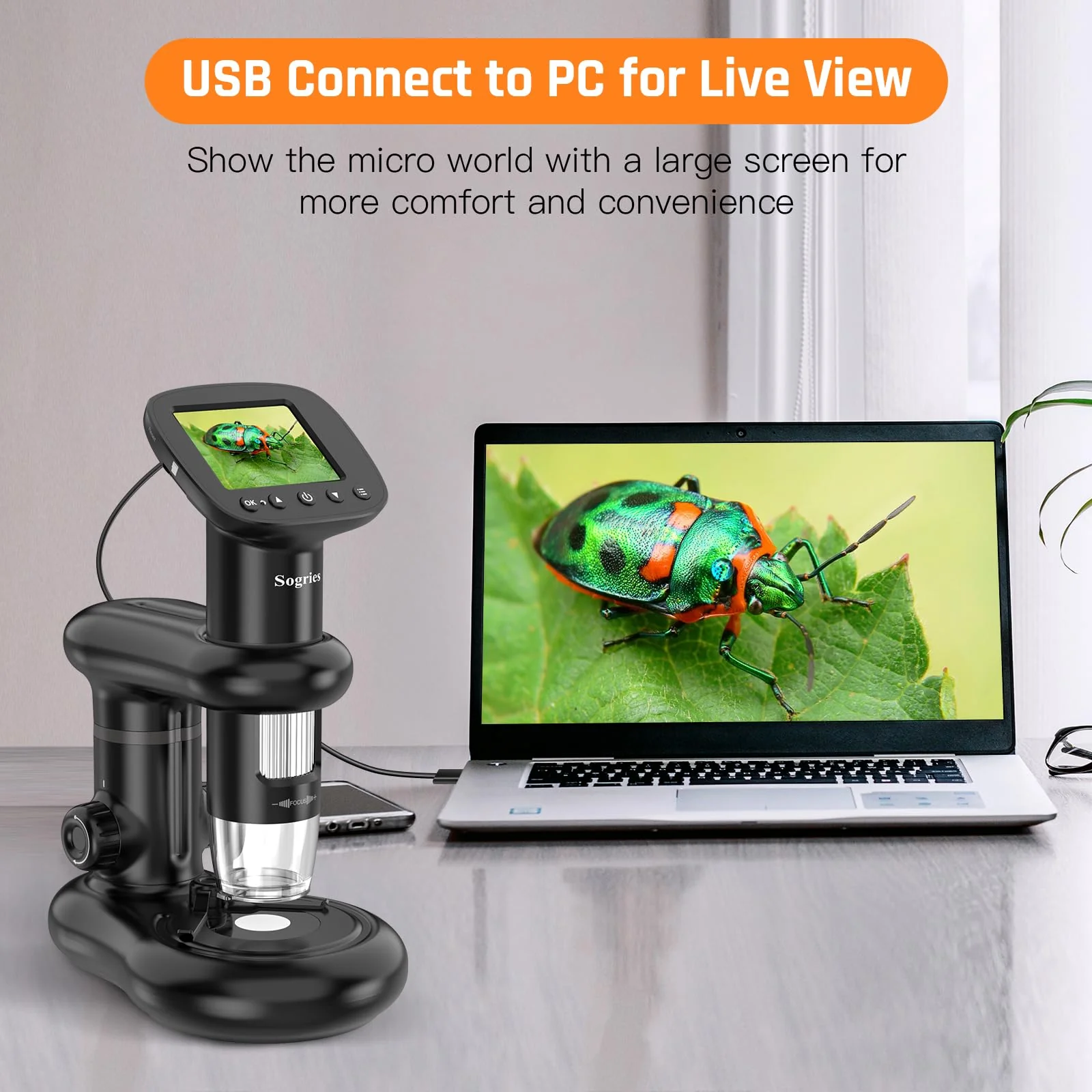 1000x Microscope-Handheld Digital Microscope for Children with 2" LCD Screen,Pocket Microscope for Kids with 8 Adjustable LED Lights,Coins Electronic Magnifier Camera,USB to PC,Including 32GB SD Card - Image 6