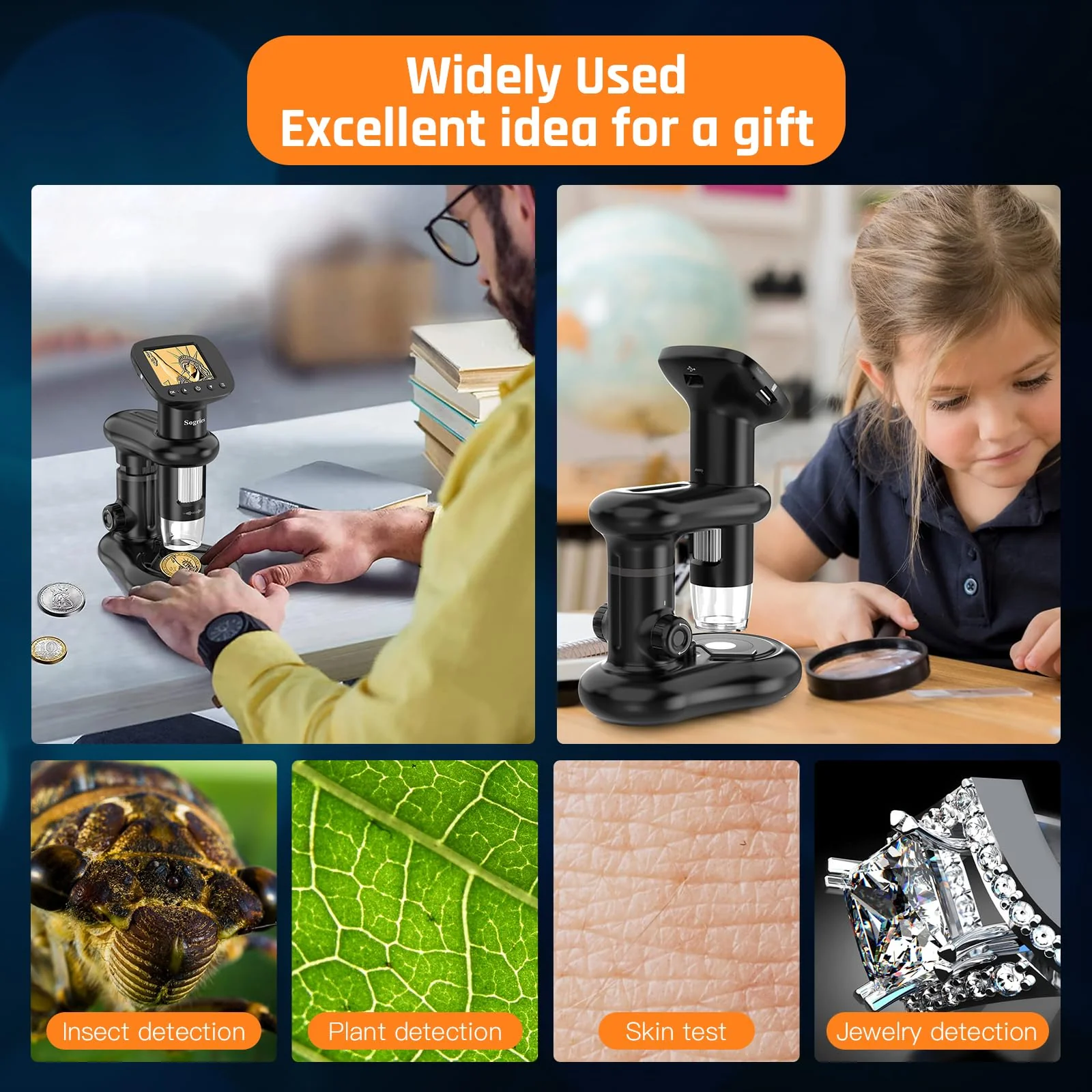 1000x Microscope-Handheld Digital Microscope for Children with 2" LCD Screen,Pocket Microscope for Kids with 8 Adjustable LED Lights,Coins Electronic Magnifier Camera,USB to PC,Including 32GB SD Card - Image 7
