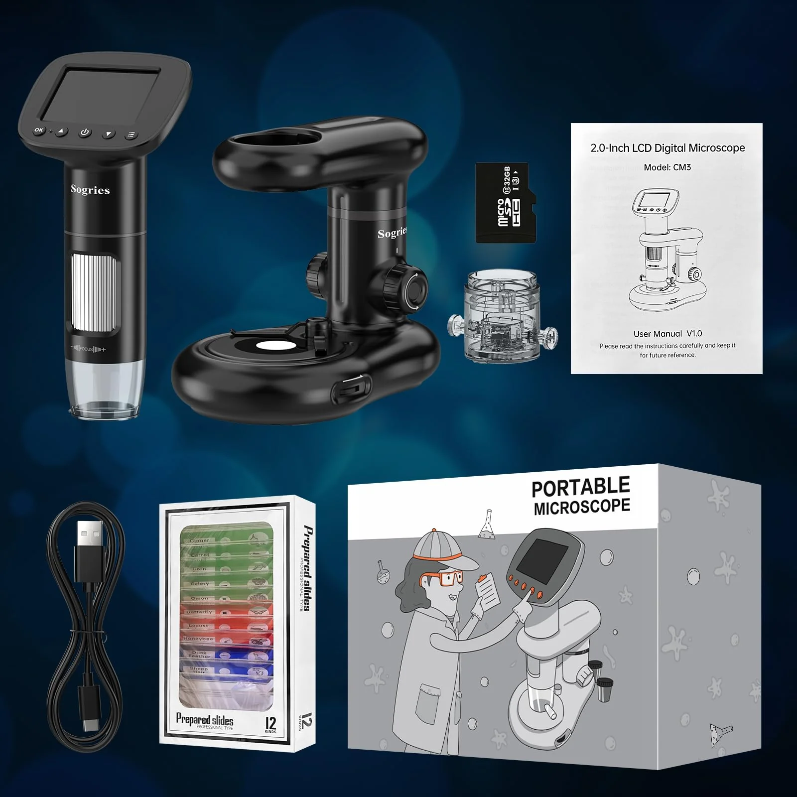 1000x Microscope-Handheld Digital Microscope for Children with 2" LCD Screen,Pocket Microscope for Kids with 8 Adjustable LED Lights,Coins Electronic Magnifier Camera,USB to PC,Including 32GB SD Card - Image 8