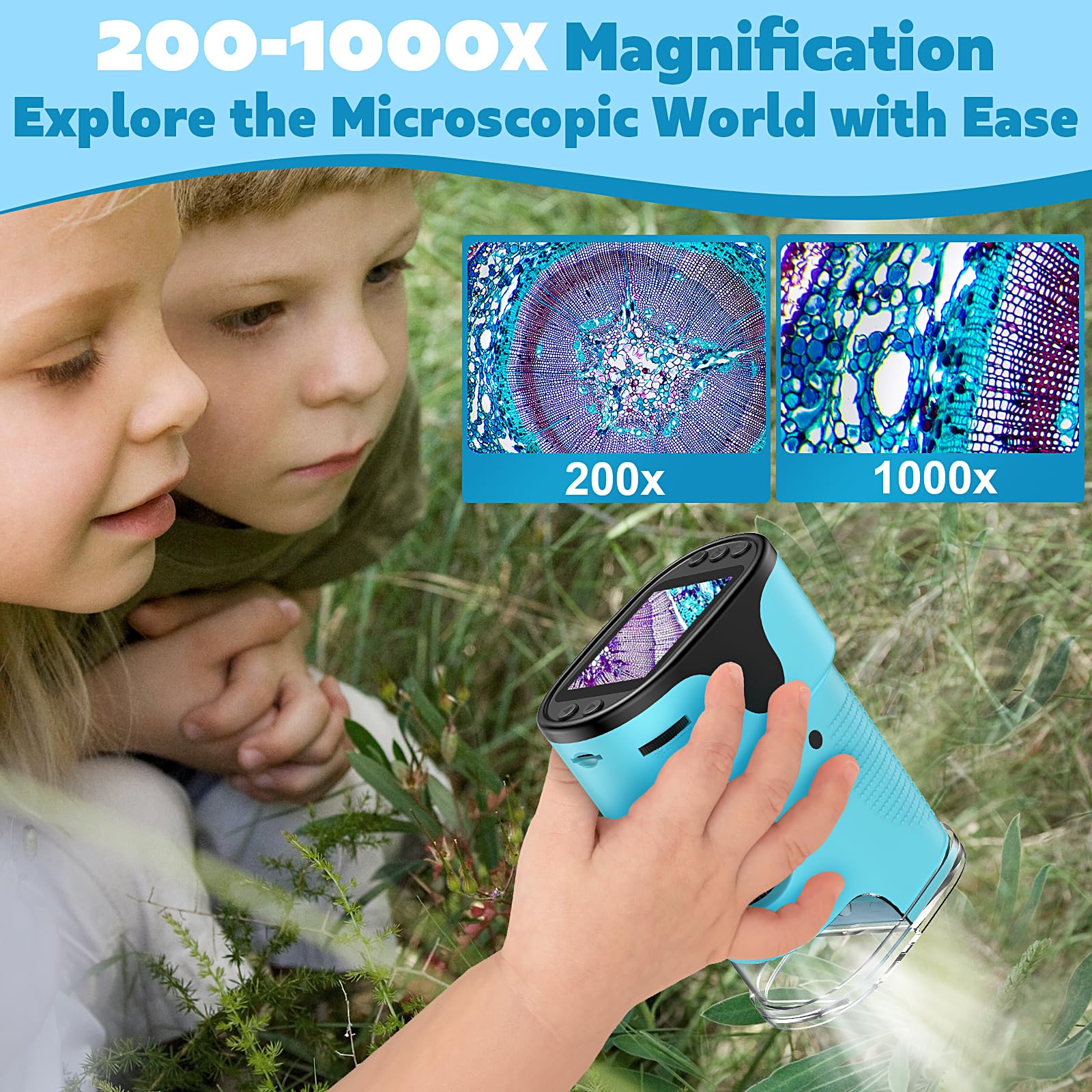1000X Pocket Microscope for Kids - 4K 2.0" Screen, Digital Mini Scope with Slides Kit, Rechargeable Lab Handheld Portable Microscopes for Kids 4-12 Students Teens - Image 2