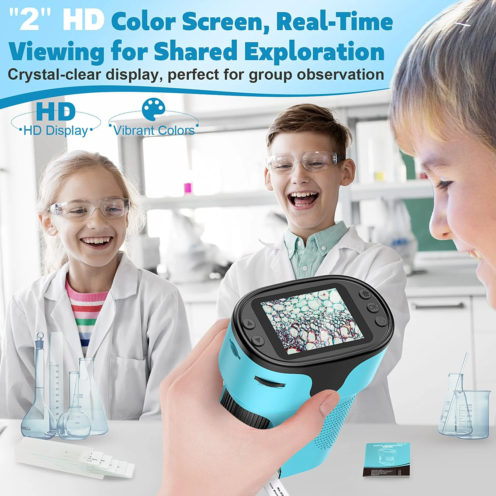 1000X Pocket Microscope for Kids - 4K 2.0" Screen, Digital Mini Scope with Slides Kit, Rechargeable Lab Handheld Portable Microscopes for Kids 4-12 Students Teens - Image 3