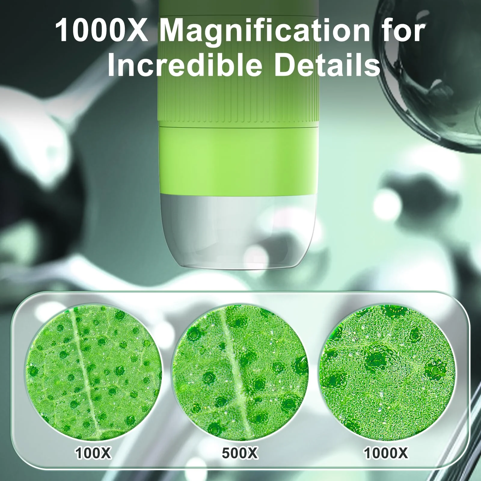 1000X Pocket Microscope for Kids – Railhorn Mini Microscope with 2" LCD Screen, 16MP Camera & 1080P Video, Handheld Magnifier with Light for Coins, Slides & Nature Exploration, STEM Toy for Ages 3-12 - Image 3