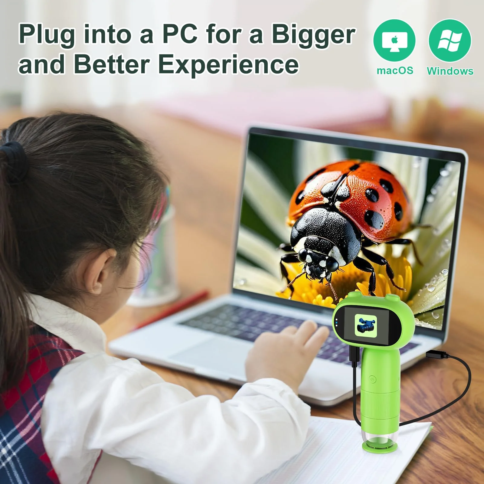 1000X Pocket Microscope for Kids – Railhorn Mini Microscope with 2" LCD Screen, 16MP Camera & 1080P Video, Handheld Magnifier with Light for Coins, Slides & Nature Exploration, STEM Toy for Ages 3-12 - Image 7