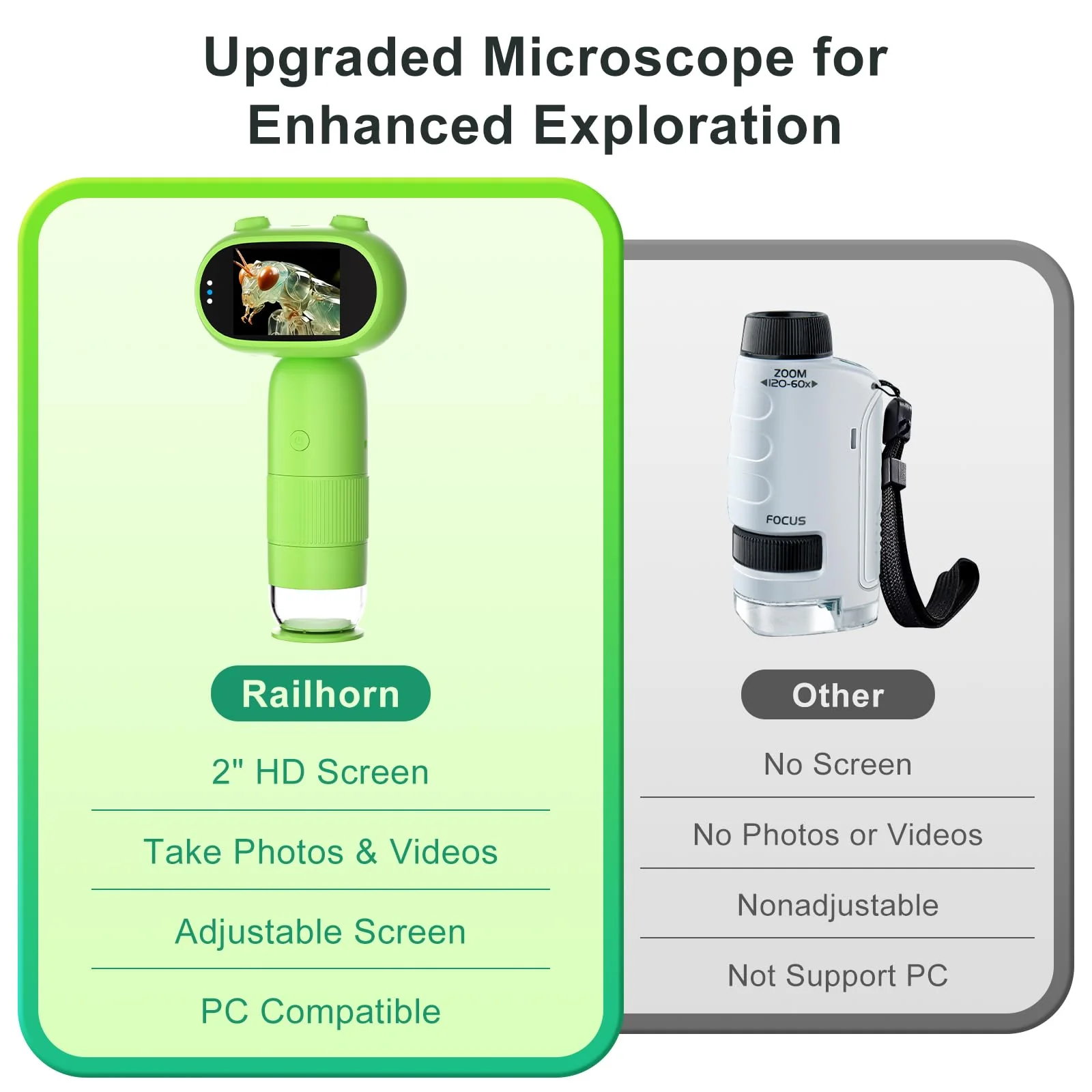 1000X Pocket Microscope for Kids – Railhorn Mini Microscope with 2" LCD Screen, 16MP Camera & 1080P Video, Handheld Magnifier with Light for Coins, Slides & Nature Exploration, STEM Toy for Ages 3-12 - Image 8