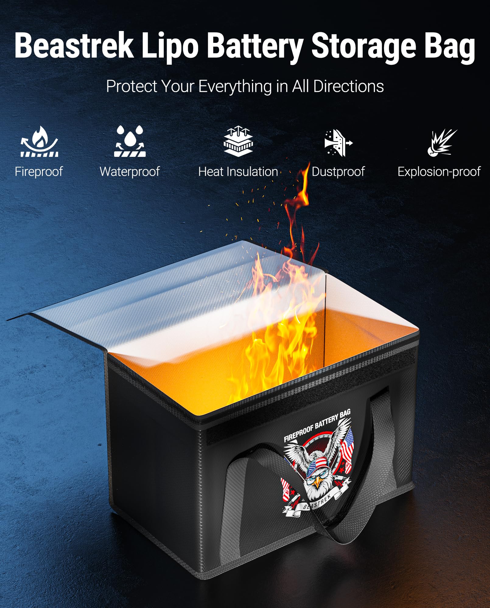 100AH LiFePO4 Lithium Battery Fireproof Bag,Large Capacity Explosion-proof Lipo Battery Safe Bag for Charging and Storage,Compatible with LiTime and LiPULS(14 * 9.4 * 7.8in) 14*9.4*7.8in - Image 5