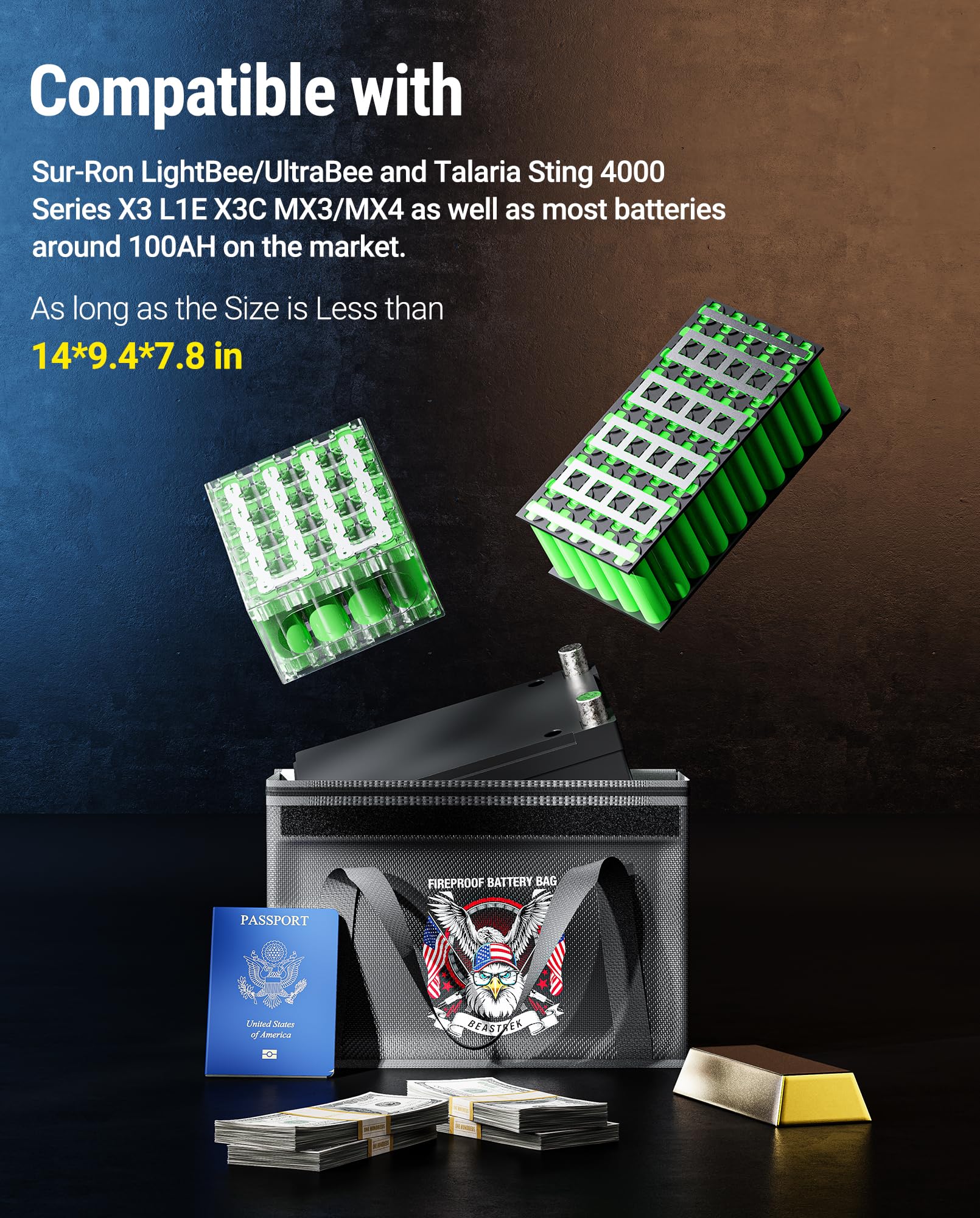 100AH LiFePO4 Lithium Battery Fireproof Bag,Large Capacity Explosion-proof Lipo Battery Safe Bag for Charging and Storage,Compatible with LiTime and LiPULS(14 * 9.4 * 7.8in) 14*9.4*7.8in - Image 6