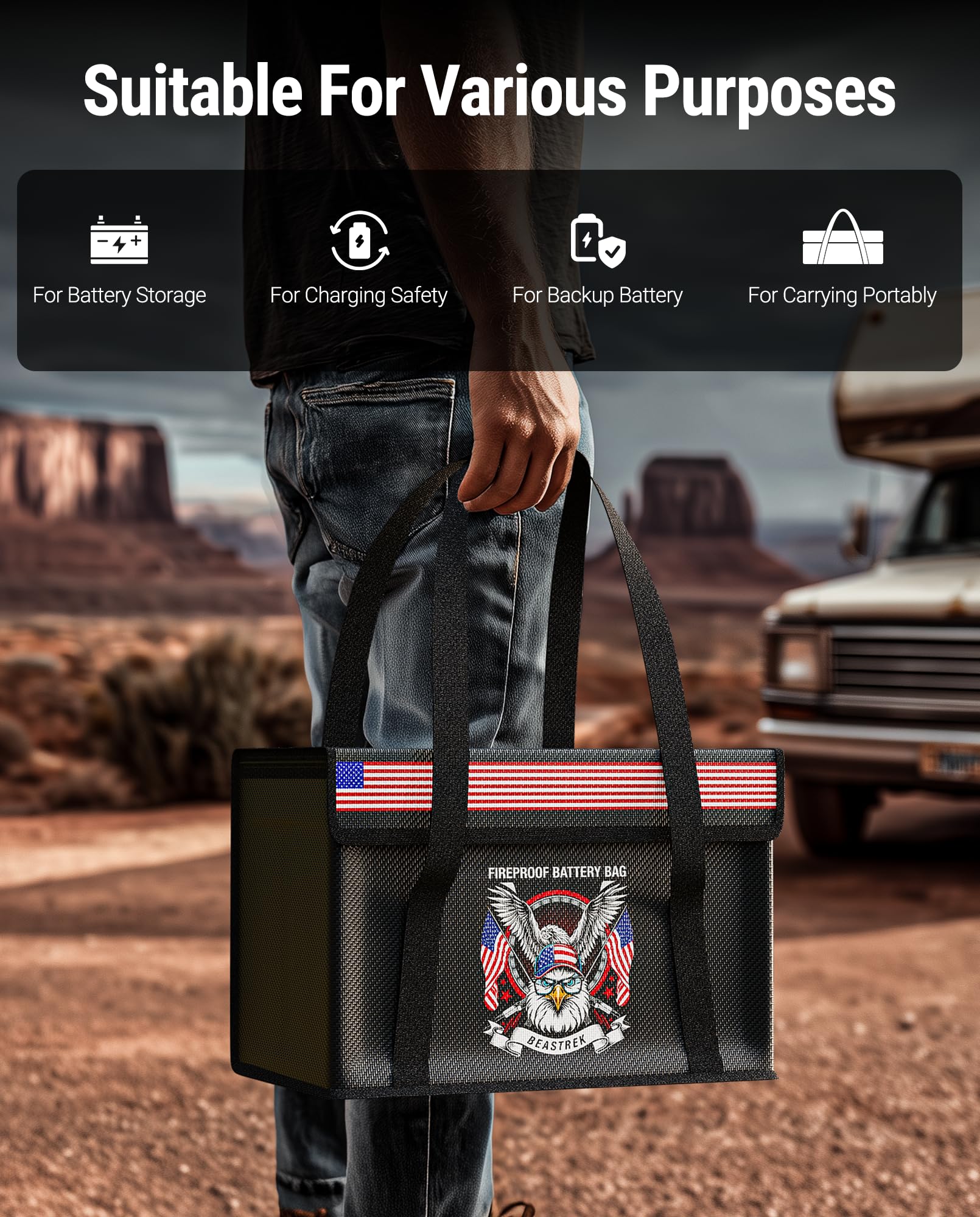 100AH LiFePO4 Lithium Battery Fireproof Bag,Large Capacity Explosion-proof Lipo Battery Safe Bag for Charging and Storage,Compatible with LiTime and LiPULS(14 * 9.4 * 7.8in) 14*9.4*7.8in - Image 8