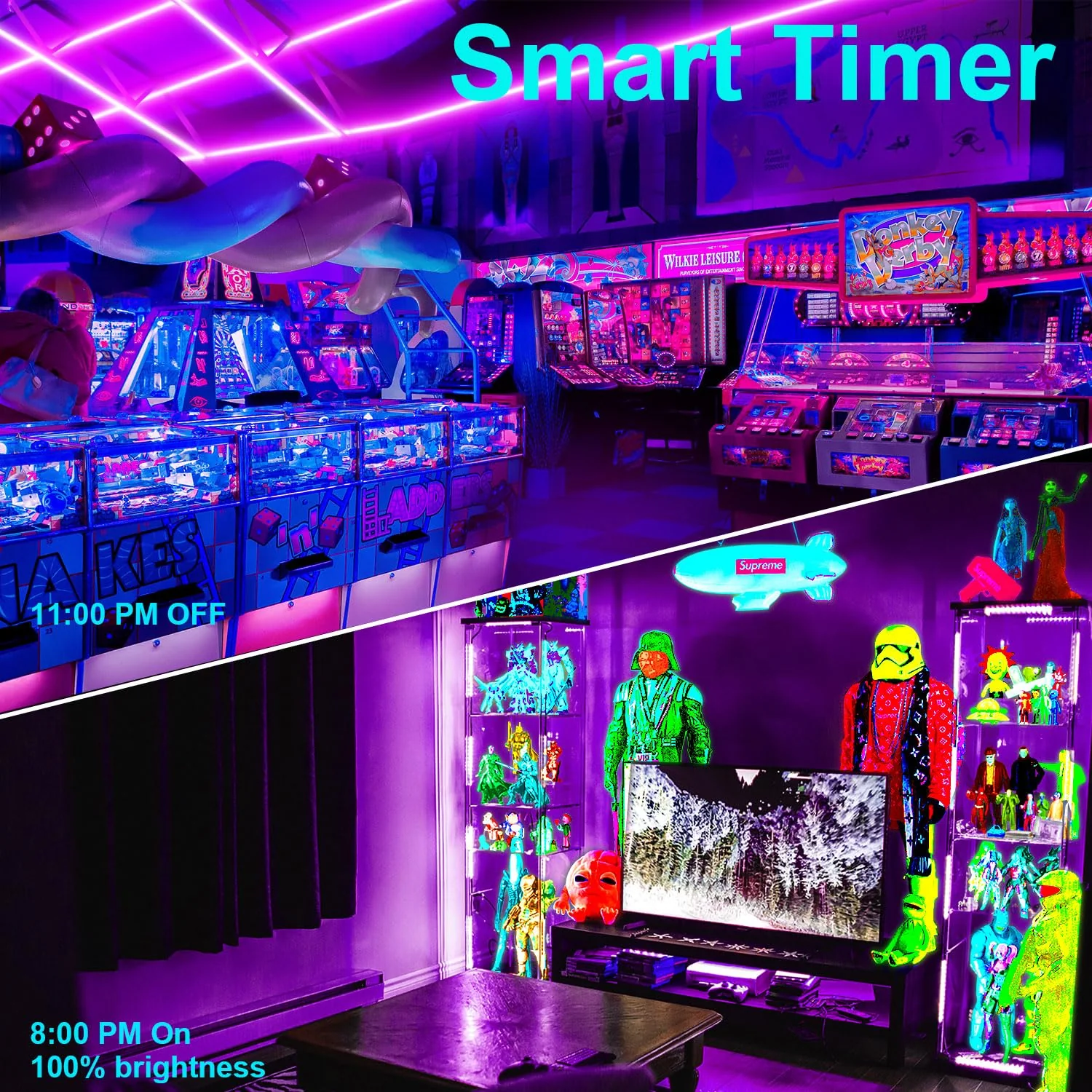 100FT Black Light LED Strip App Control With Remote, Smart Purple Neon Blacklight Adhesive for Glow Party, UV Light for Halloween Decor, Bedroom, Tapestry, Poster 100FT - Image 5