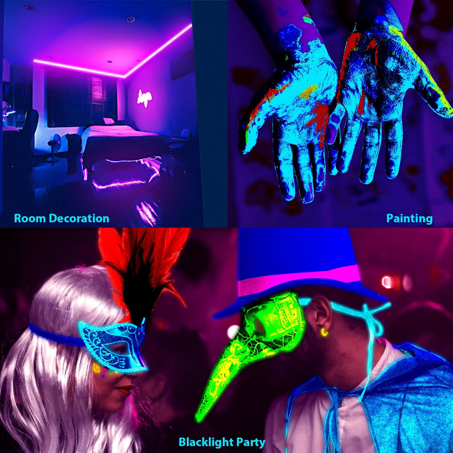100FT Black Light LED Strip App Control With Remote, Smart Purple Neon Blacklight Adhesive for Glow Party, UV Light for Halloween Decor, Bedroom, Tapestry, Poster 100FT - Image 6