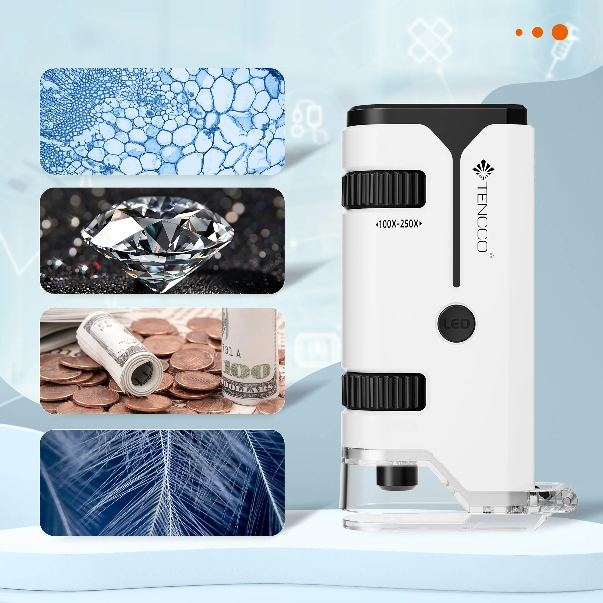 100x-250x Mini Pocket Microscope for Kids Adults, Protable Handheld Microscope with 5 Microscope Slides, Phone Adapter, Miniscope Portable Microscope Kit for Kids Adults Science Lab Education,White White - Image 6