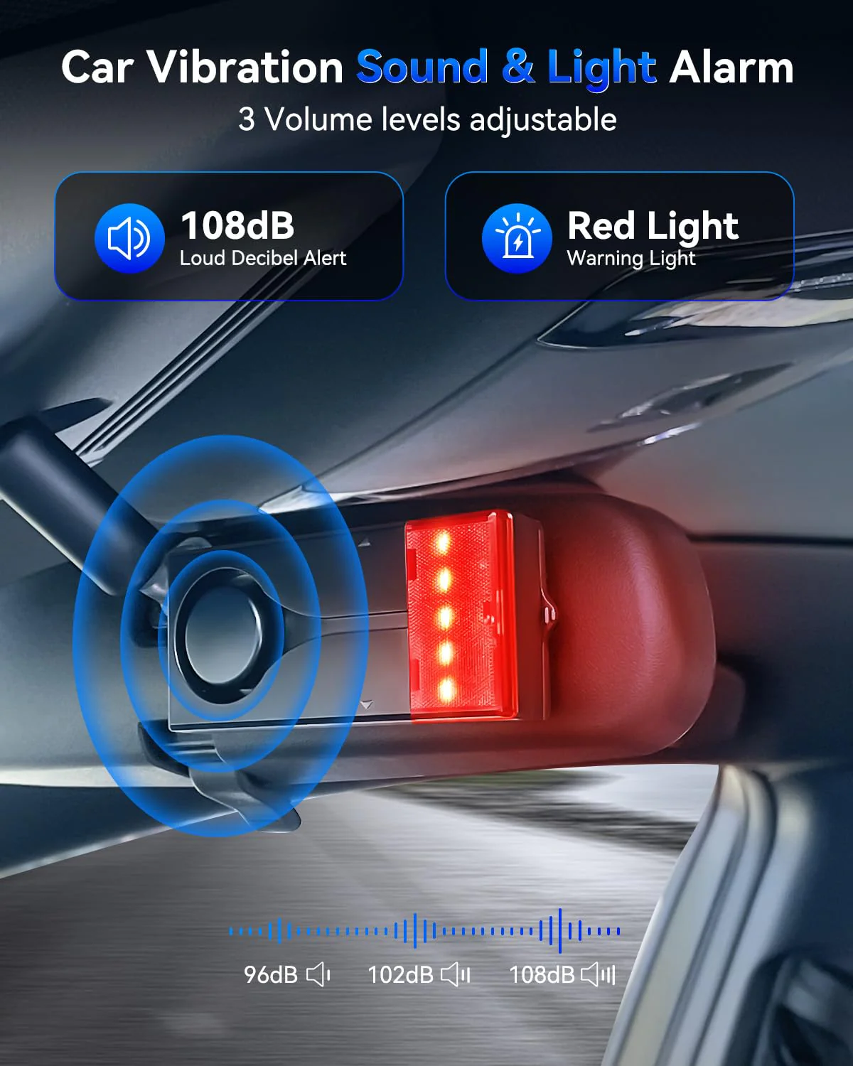 108dB Car Alarm System, Car Anti-Theft Vibration Sensor Alarm & Red Light, Wireless Remote Anti Theft Vehicle Device with Magnetic Install Design for RV, SUV, Truck Two Alarm(one remote) - Image 2