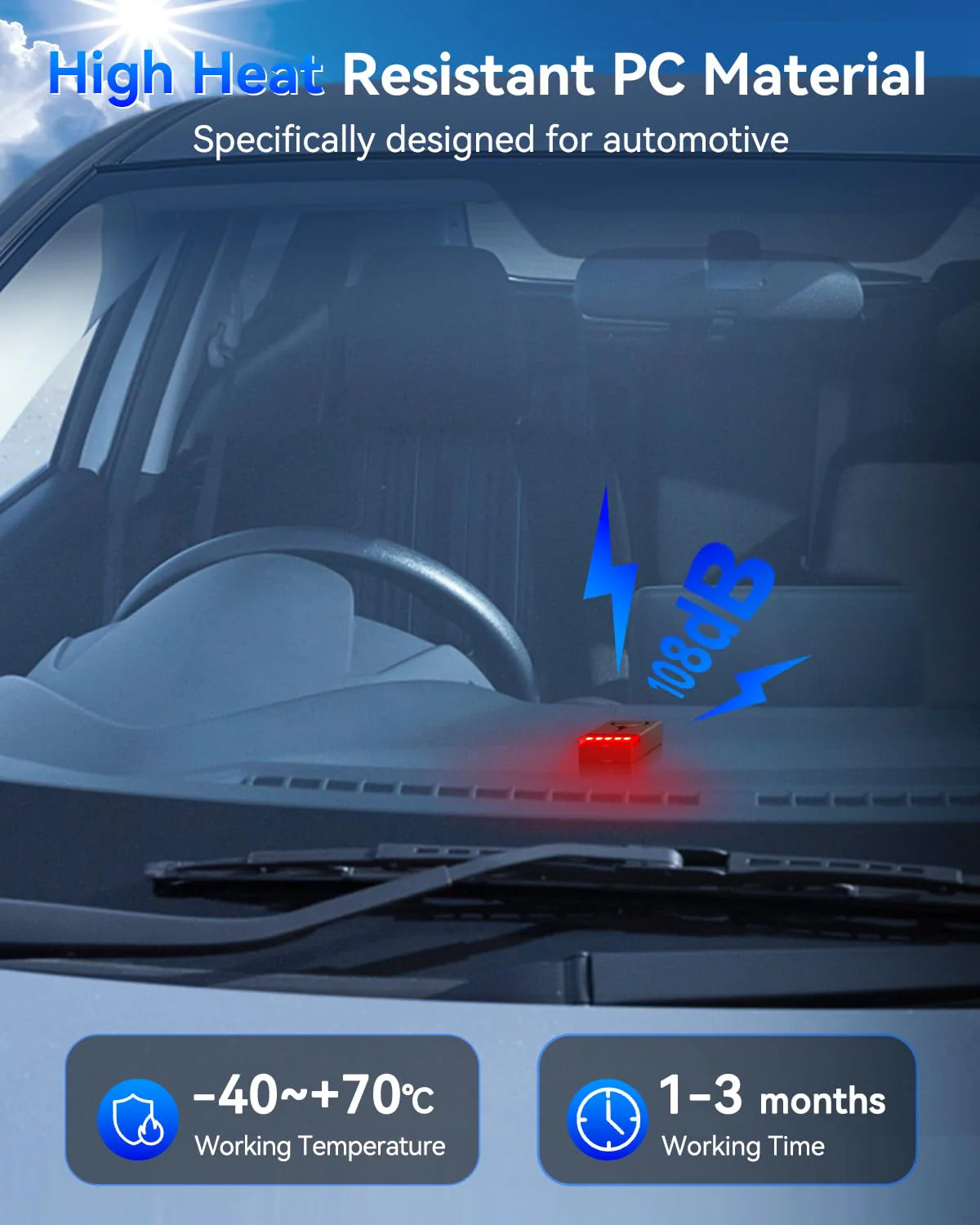 108dB Car Alarm System, Car Anti-Theft Vibration Sensor Alarm & Red Light, Wireless Remote Anti Theft Vehicle Device with Magnetic Install Design for RV, SUV, Truck Two Alarm(one remote) - Image 3
