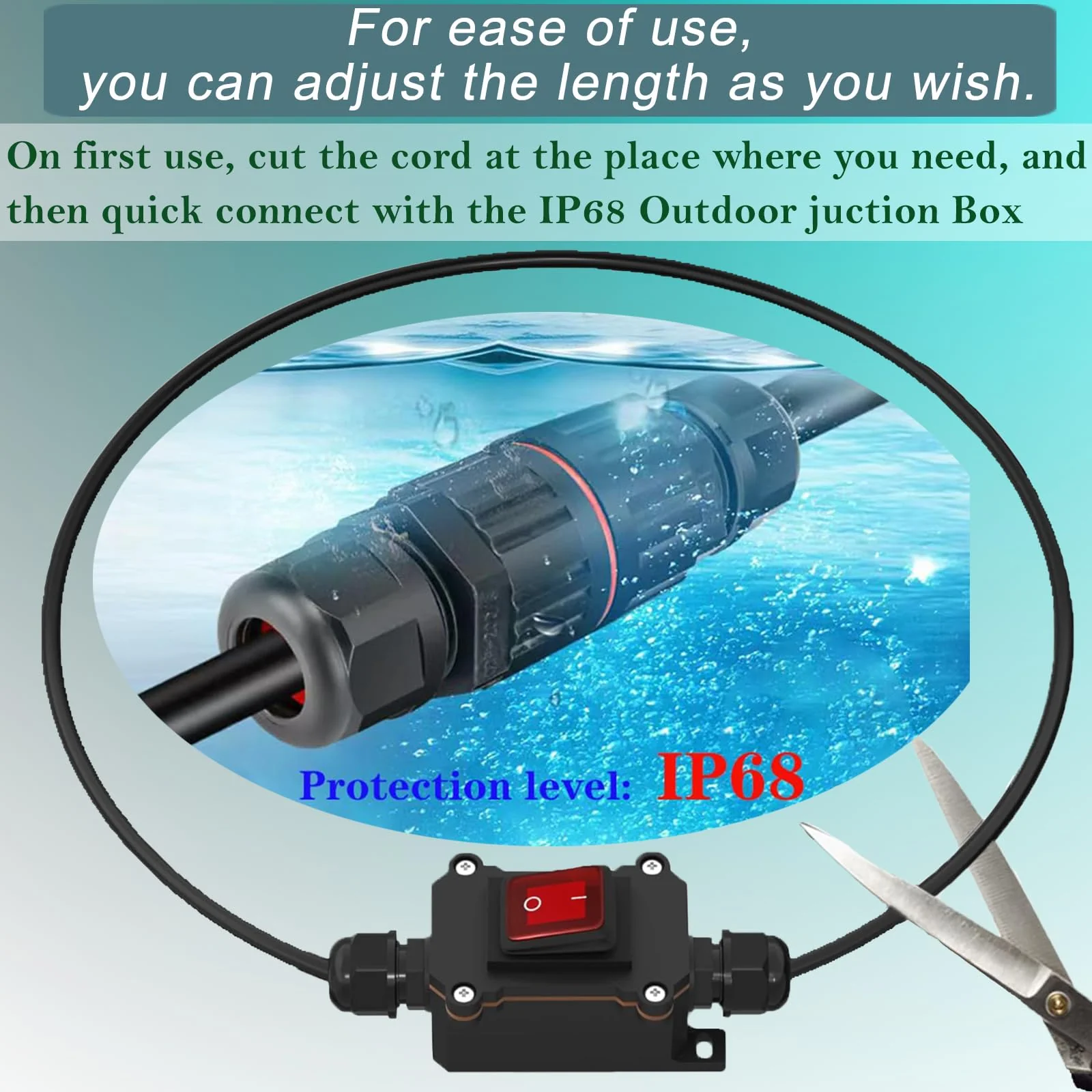 10FT 12V Inline Switch IP68 Waterproof, Outdoor On/Off Toggle Switch with Waterproof Junction Box, DC 12V-24V 20A On Off Switch 12 Volt Inline Cord Switch with Red LED Rocker Button 10FT - Image 4
