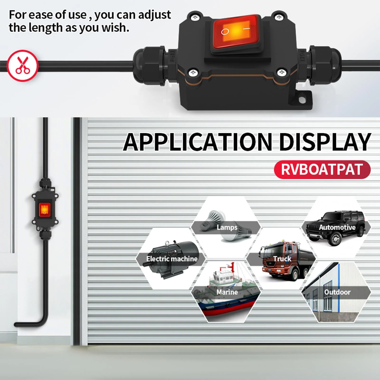 10FT 12V Inline Switch IP68 Waterproof, Outdoor On/Off Toggle Switch with Waterproof Junction Box, DC 12V-24V 20A On Off Switch 12 Volt Inline Cord Switch with Red LED Rocker Button 10FT - Image 7