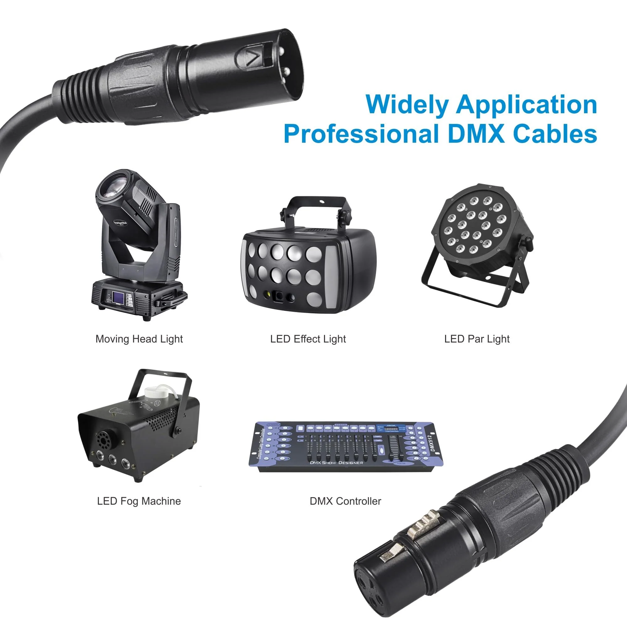 10ft/3.04m DMX Cable, 4 Pack, 3.04m DMX Cables, 3 Pin XLR Male to Female, Shielded, Soft PVC Sheath, Sturdy Metal Connector, Ideal for Stage & DJ Lighting - Image 7